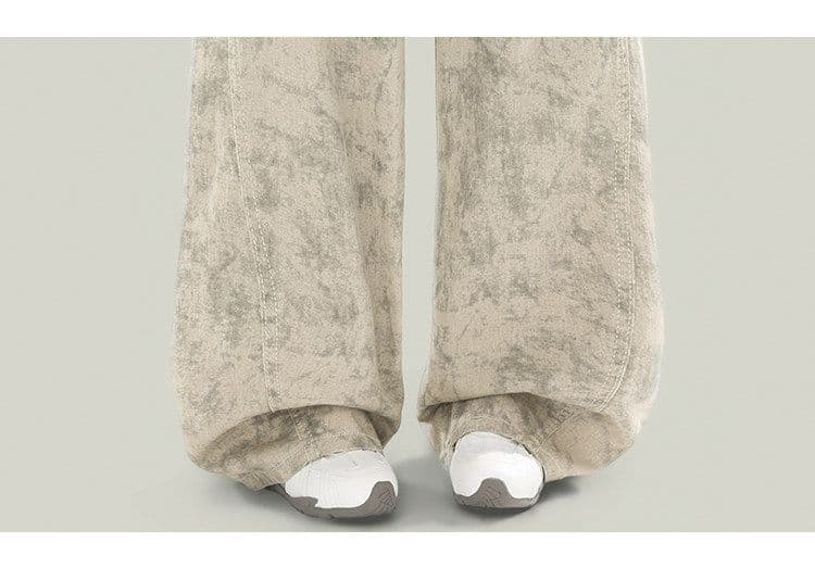 작은 대중 디자인 불모지 바람 홀치기 염색 넓은 다리 청바지 여성 하이웨이스트 빅 사이즈 가을 새로운 슬림해 보이는 스트레이트 와이드 레그 팬츠 상세 이미지 6