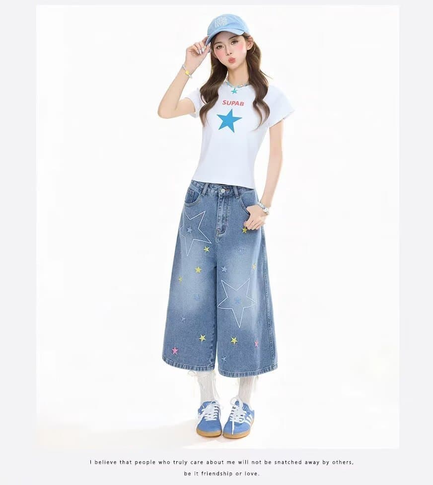 아메리칸 레트로 워싱 마 오래된 청바지 남녀 여름 새로운 루즈핏 스트레이트 와이드 레그 팬츠 캐주얼 7부 바지 트렌디 상세 이미지 10