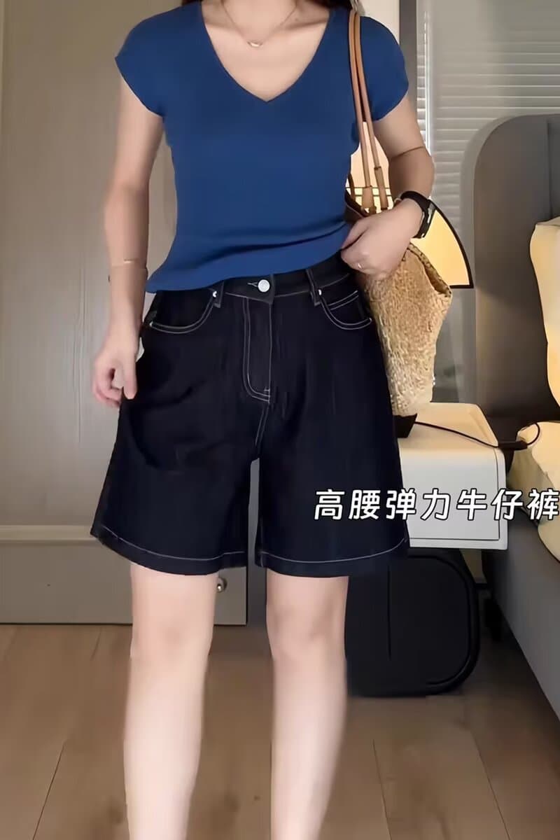 데님 반바지 여성 여름 다용도 2026 년 새로운 하이웨이스트 루즈핏 슬림해 보이는 스트레이트 넓은 다리 5 점 바지 상세 이미지 6