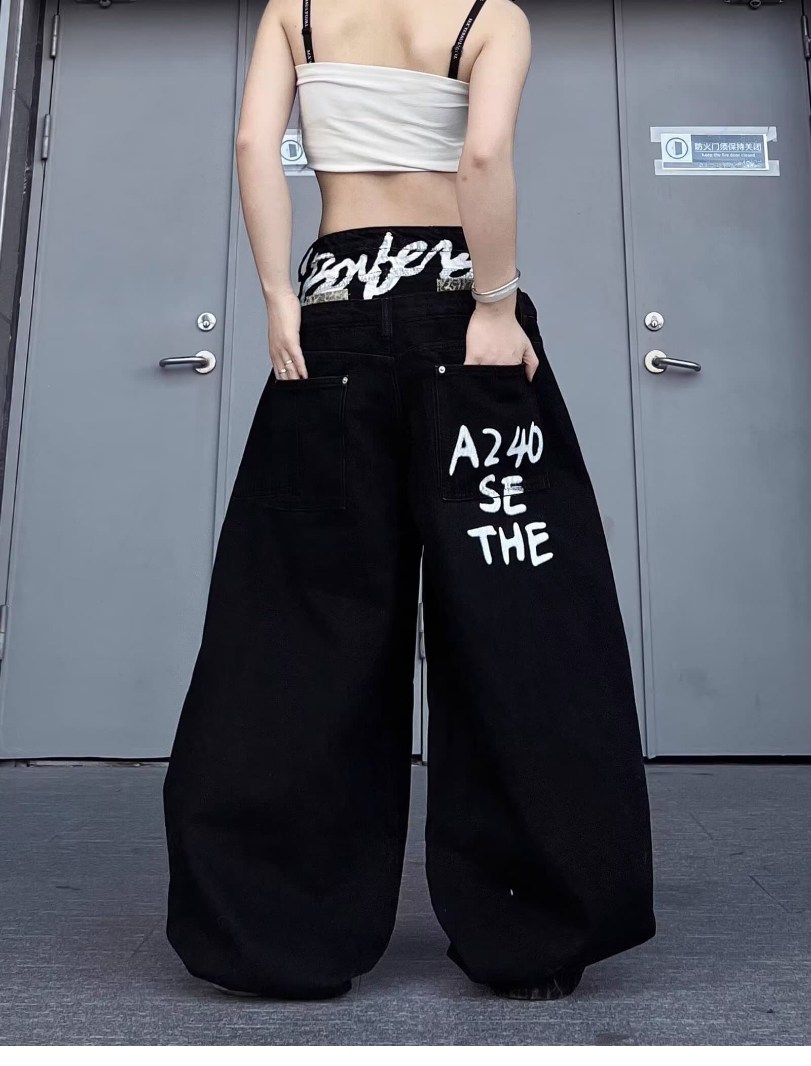아메리칸 레트로 더블 허리 머리 워싱 모통이 칼 청바지 여성 봄 루즈핏 넓은 다리 도루 가을 센스 프로필 모양 스트레이트 팬츠 상세 이미지 18