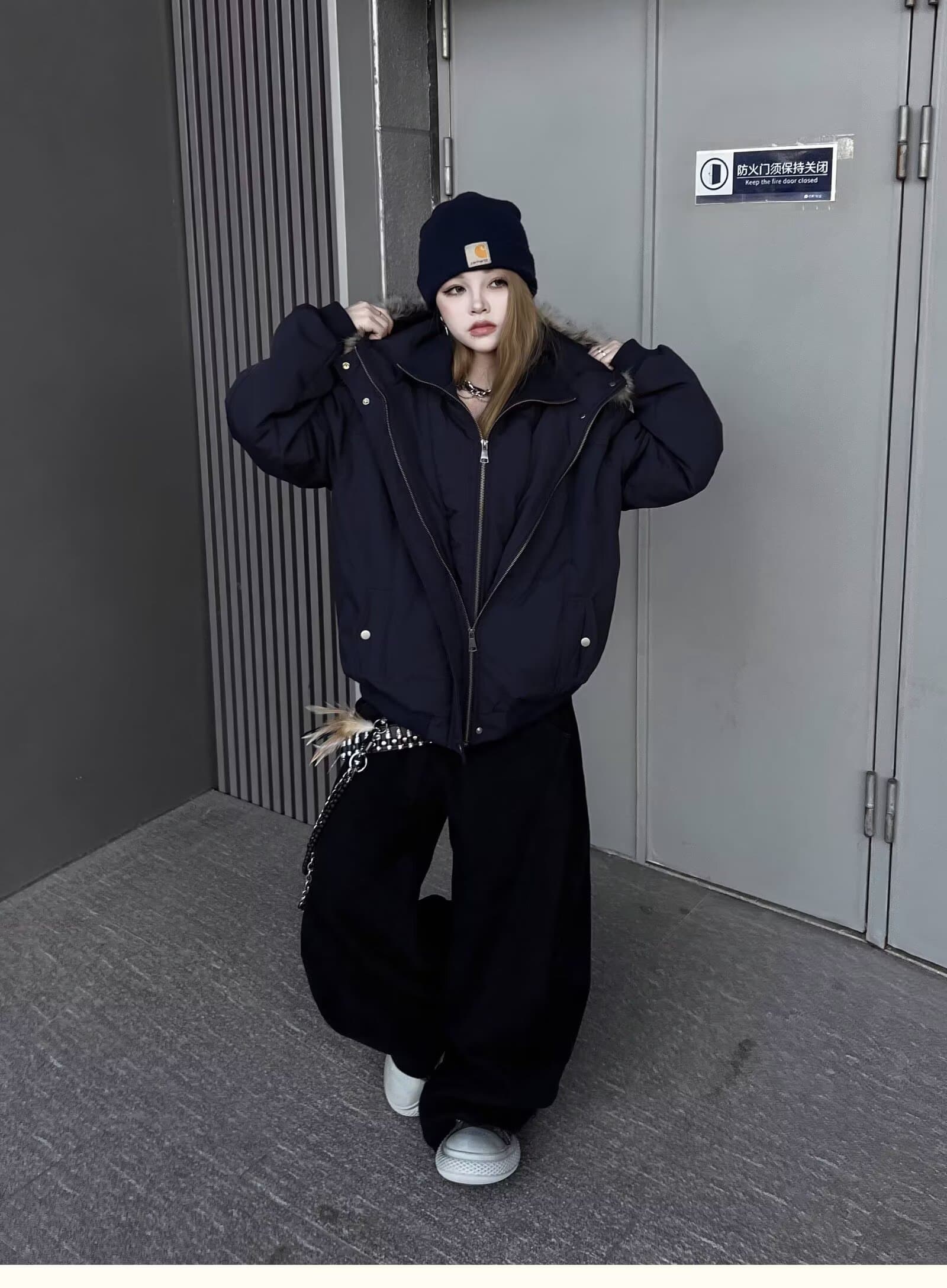 아메리칸 레트로 더블 허리 머리 워싱 모통이 칼 청바지 여성 봄 루즈핏 넓은 다리 도루 가을 센스 프로필 모양 스트레이트 팬츠 상세 이미지 26
