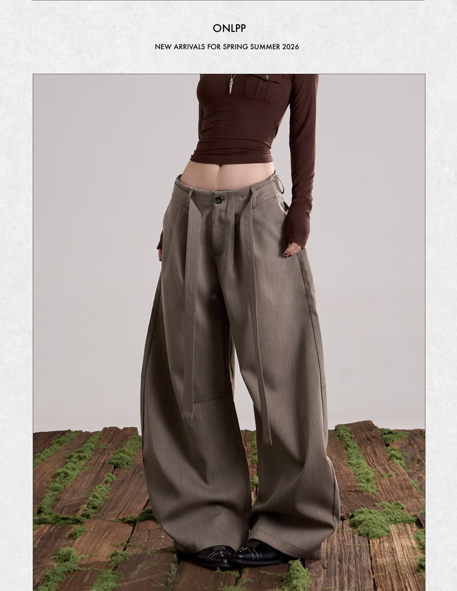 아메리칸 레트로 명중 Pleat 벨트 루즈핏 넓은 다리 모통이 칼 캐주얼 바지 여성 출퇴근 슬림해 보이는 다용도 스트레이트 도루 센스 바지 상세 이미지 14