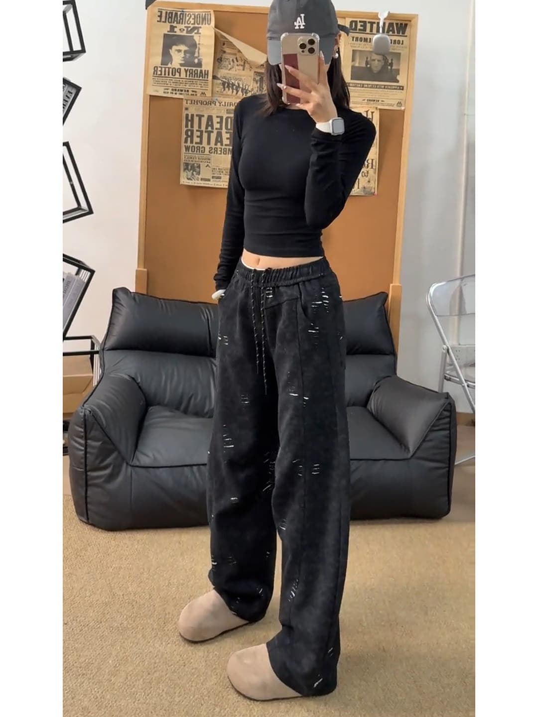아메리칸 도루 센스 찢어진 부분 캐주얼 바지 여자 봄 가을 얇은 스타일 다용도 트렌드 웨이 바지 운동 스트레이트 와이드 레그 팬츠 어린이 이미지 3