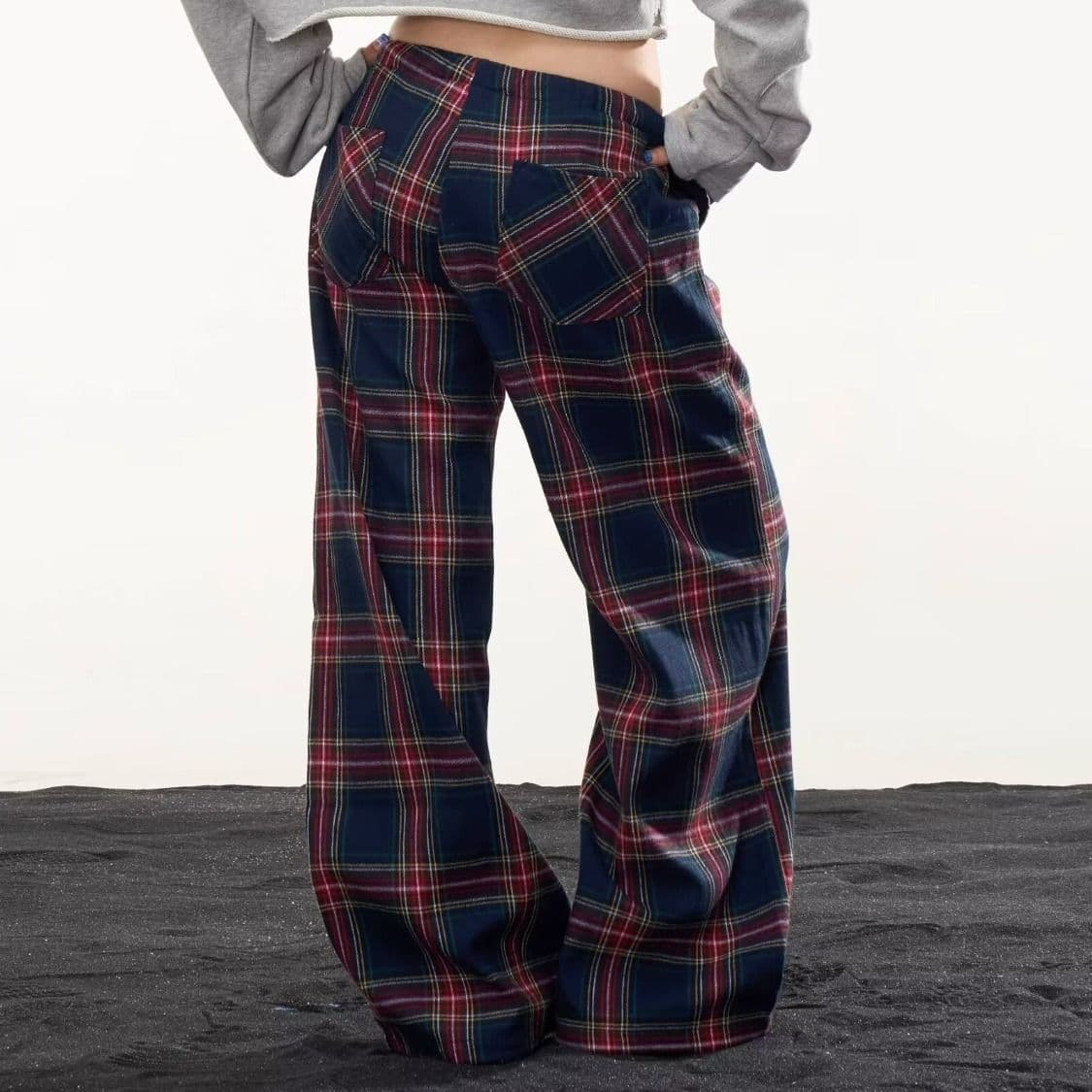 아메리칸 레트로 체크무늬 바지 남녀 루즈핏 와이드 레그 팬츠 여름 느긋한 바람 캐주얼 바지 도루 센스 바닥 청소 바지 이미지 5