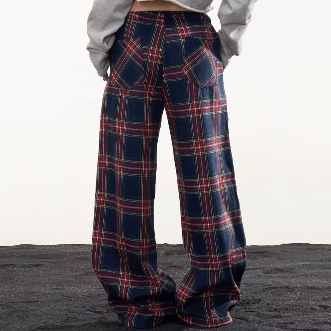 아메리칸 레트로 체크무늬 바지 남녀 루즈핏 와이드 레그 팬츠 여름 느긋한 바람 캐주얼 바지 도루 센스 바닥 청소 바지 이미지 2
