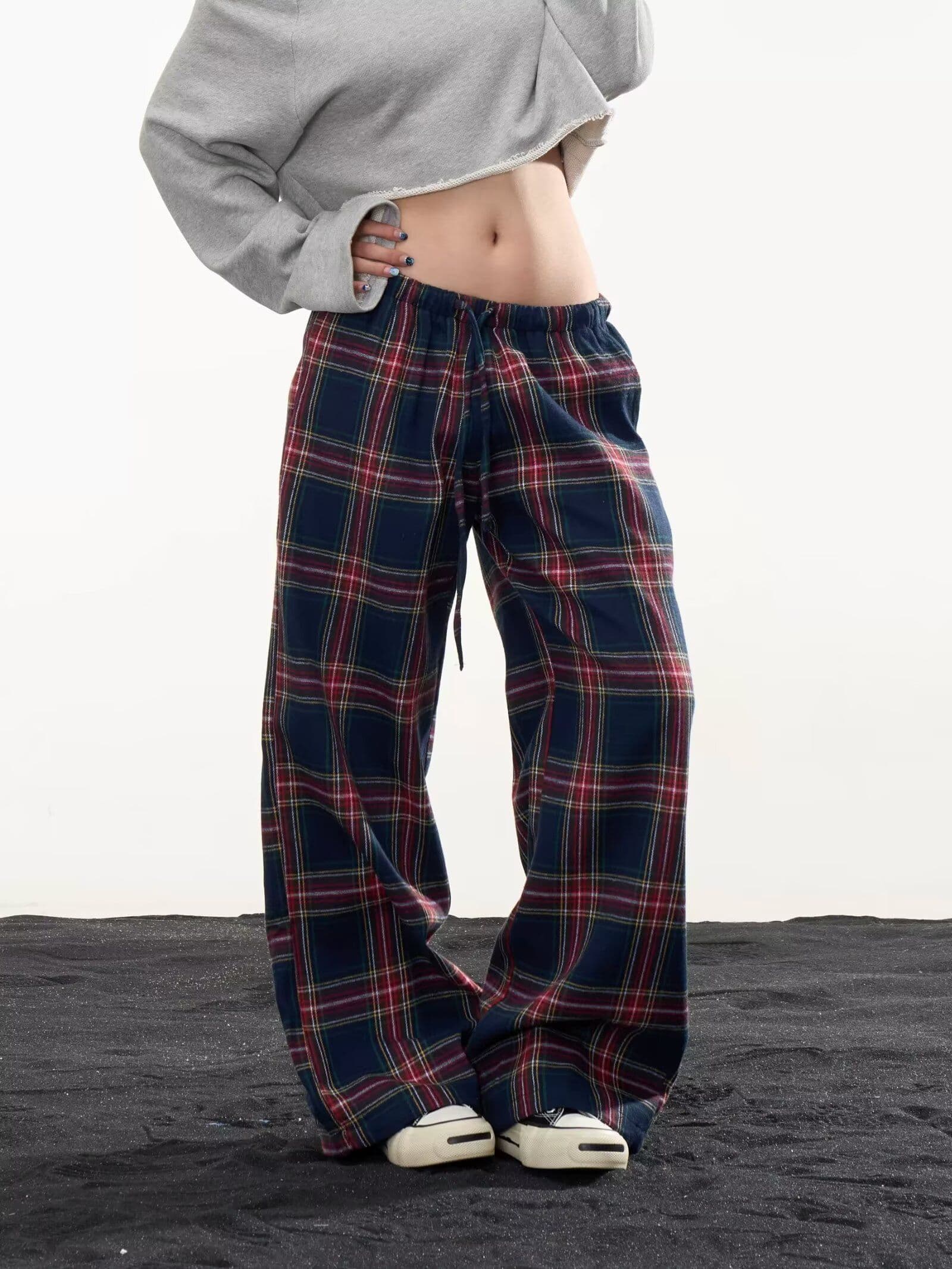 아메리칸 레트로 체크무늬 바지 남녀 루즈핏 와이드 레그 팬츠 여름 느긋한 바람 캐주얼 바지 도루 센스 바닥 청소 바지 상세 이미지 10
