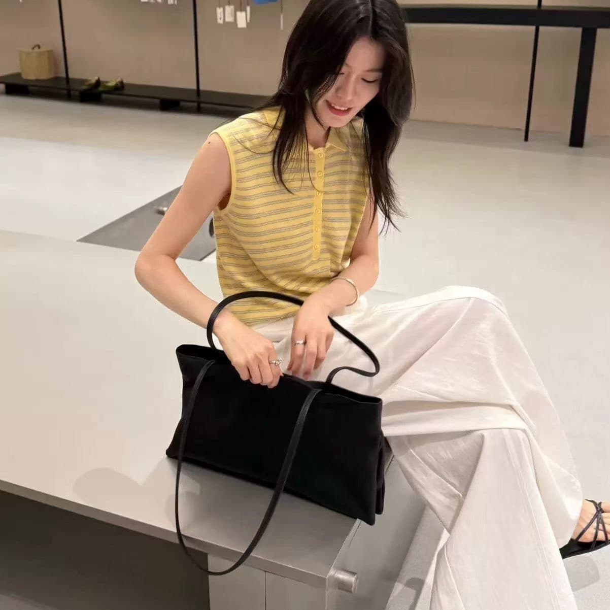 한 부서 품격 얇고 가벼운 통기성 POLO 칼라 배색 스트라이프 니트 스웨터 여성 민소매 맨위 조끼 you 이미지 5