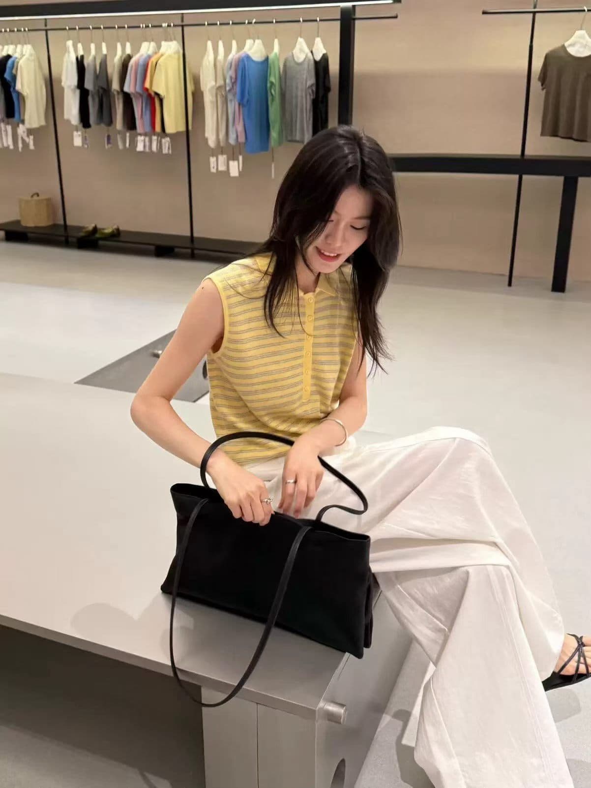 한 부서 품격 얇고 가벼운 통기성 POLO 칼라 배색 스트라이프 니트 스웨터 여성 민소매 맨위 조끼 you 상세 이미지 5