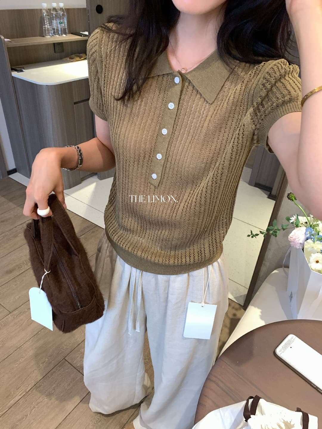 the lemon 열세 개 여성 의류 여름 한 부서 높음 지혜 오래된 돈 POLO 칼라 구덩이 기사 반팔 니트 스웨터 맨위 이미지 2