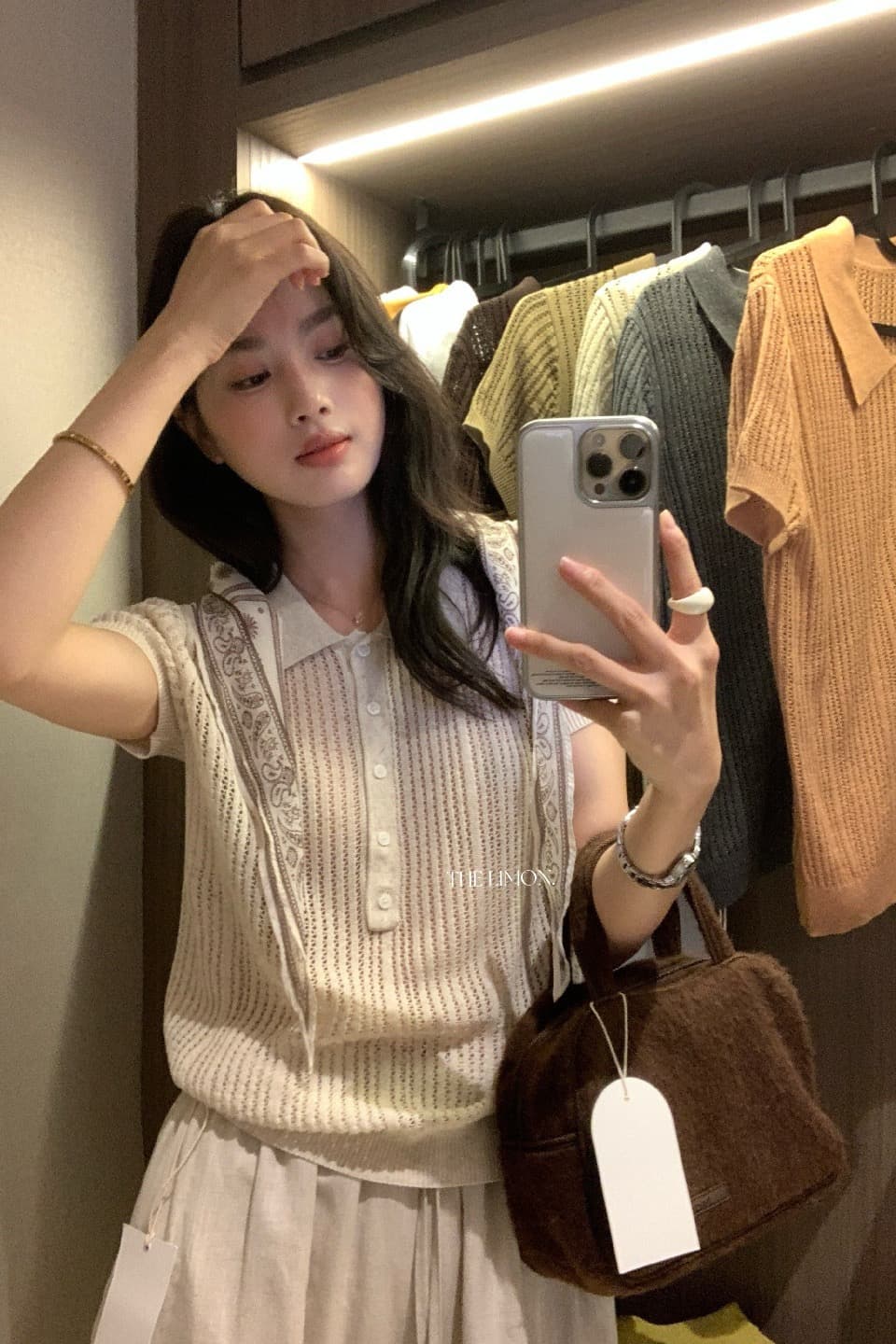 the lemon 열세 개 여성 의류 여름 한 부서 높음 지혜 오래된 돈 POLO 칼라 구덩이 기사 반팔 니트 스웨터 맨위