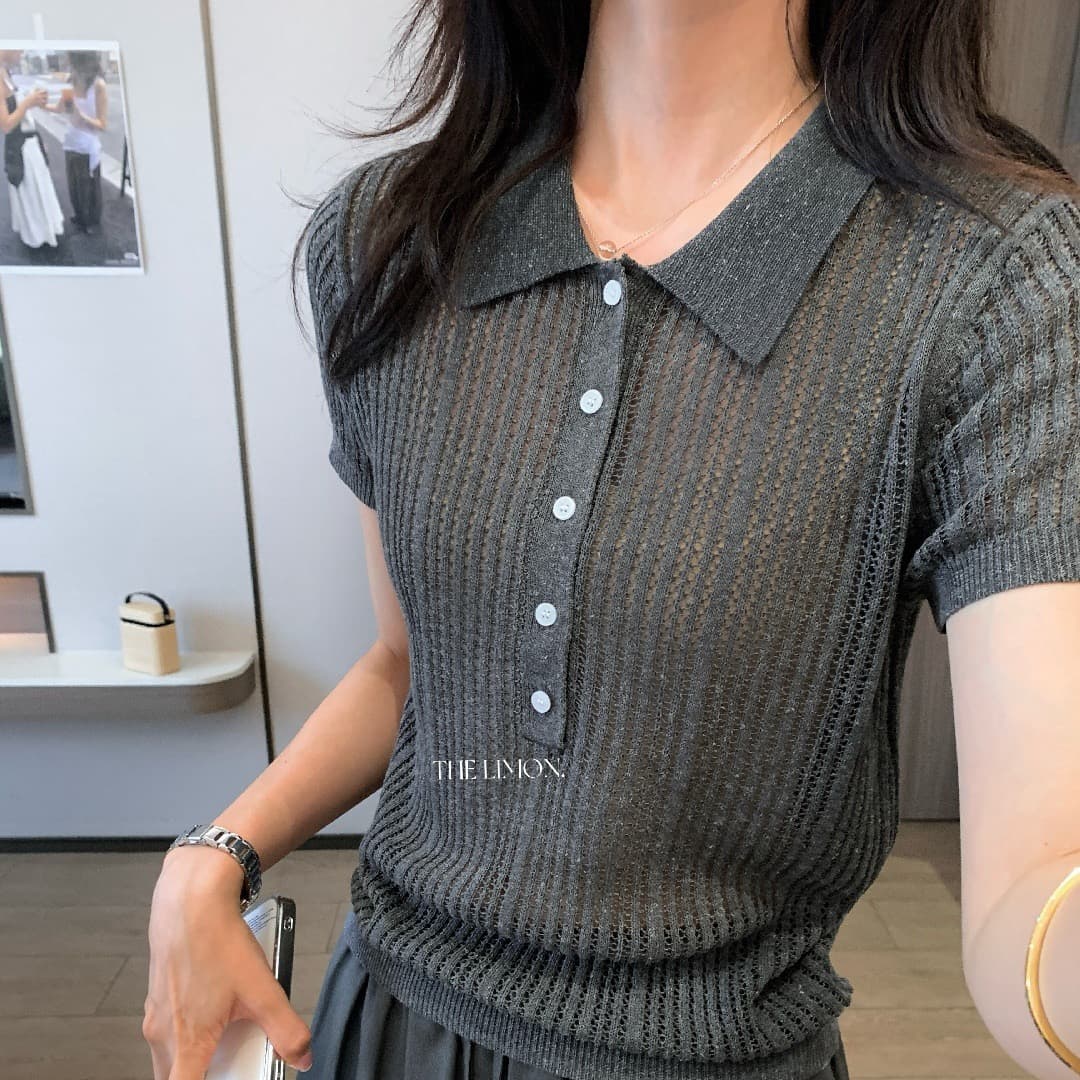 the lemon 열세 개 여성 의류 여름 한 부서 높음 지혜 오래된 돈 POLO 칼라 구덩이 기사 반팔 니트 스웨터 맨위 이미지 4