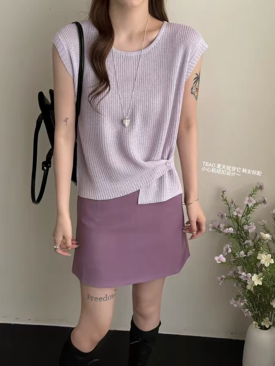 프랑스식 파란색 u 칼라 민소매 얼음 실크 아마 니트 여성 여름 디자인 센스 슈퍼 잘 생긴 고유 한 아름다운 맨위 y02 상세 이미지 7