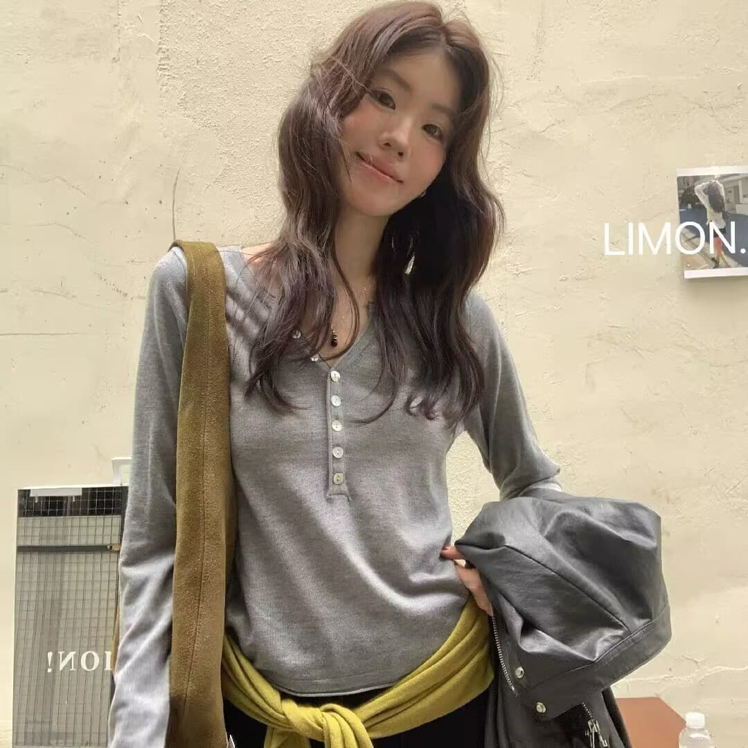 the lemon 레몬 녹차 2026 가을 한 부서 반 개방 칼라 긴팔 니트 스웨터 여성 기본 셔츠 w04 상세 이미지 4
