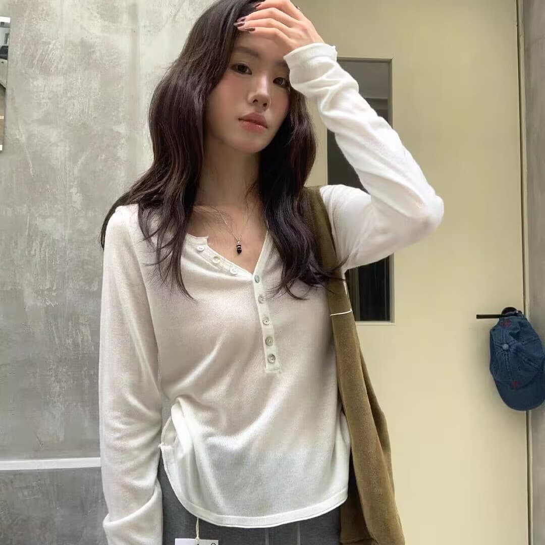 the lemon 레몬 녹차 2026 가을 한 부서 반 개방 칼라 긴팔 니트 스웨터 여성 기본 셔츠 w04 이미지 5