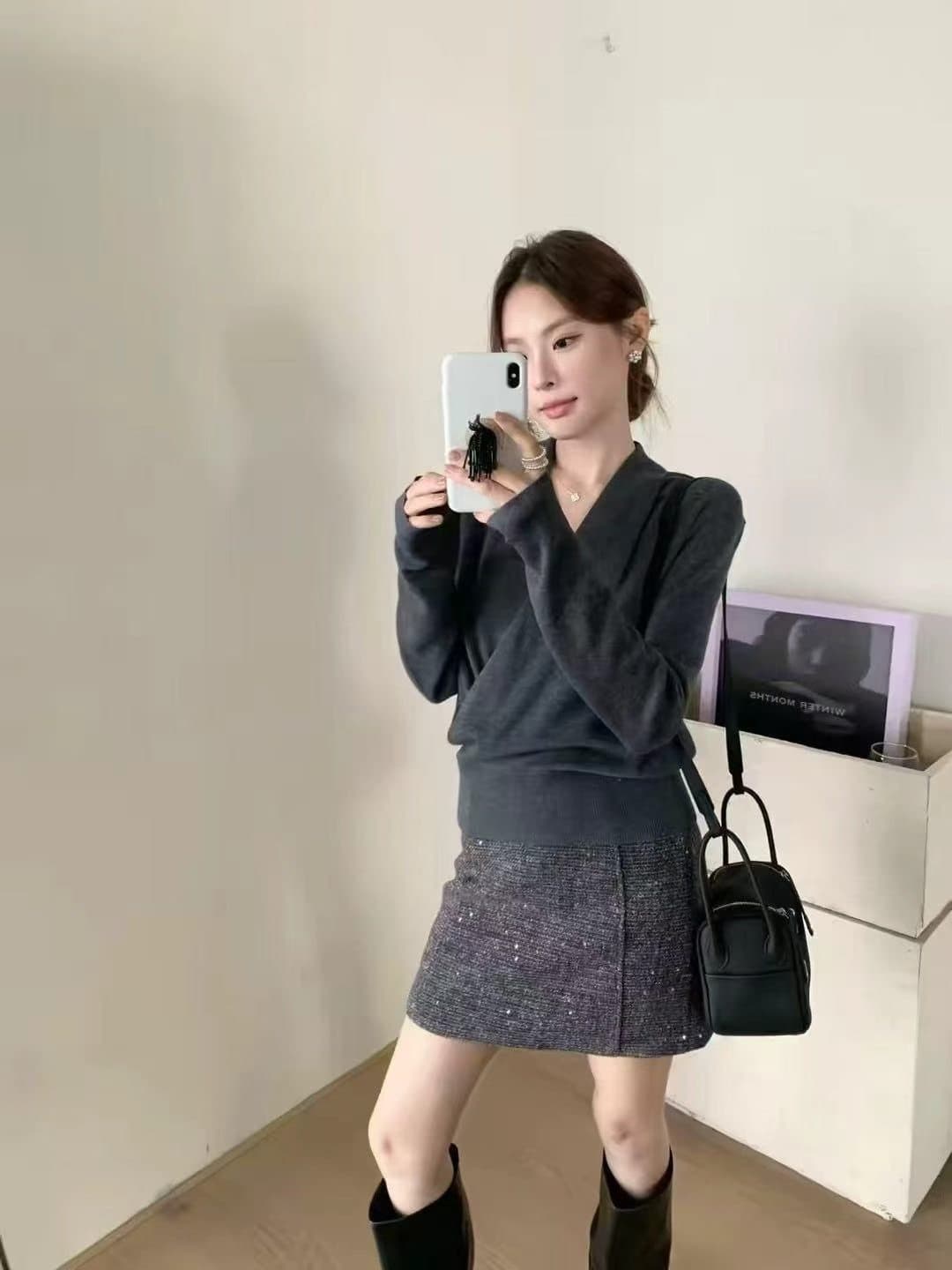 프랑스식 십자가 V넥 여성 가을 겨울 인사이드 가져 가라. 루즈핏 스웨터 디자인 센스 맨위 외국 가스 몸매 가꾸기 니트 만나는 x01