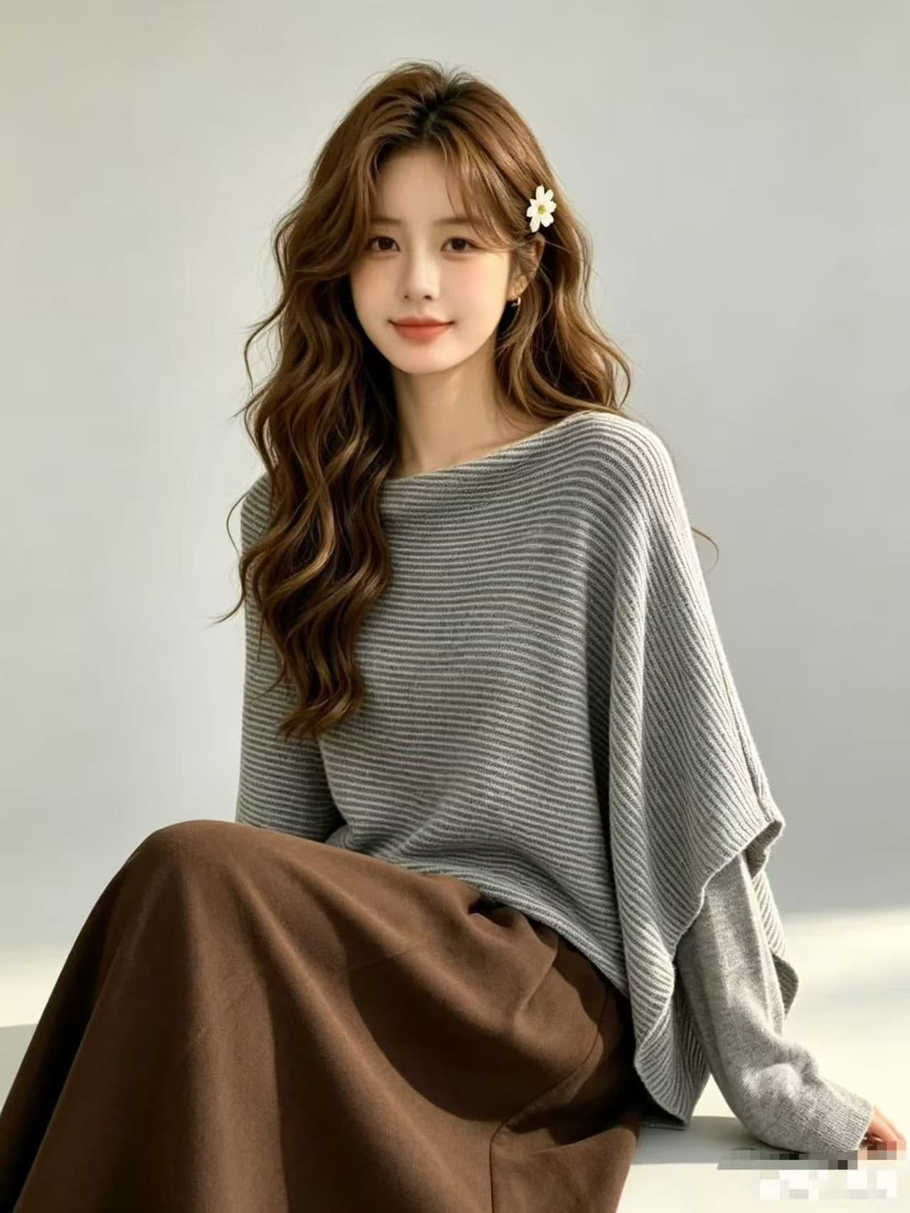 한 부서 느슨함 센스 니트 숄 맨위 이른 가을 루즈핏 긴팔 표지 고기 슬림해 보이는 디스플레이 화이트 다용도 니트 스웨터 hy 이미지 2