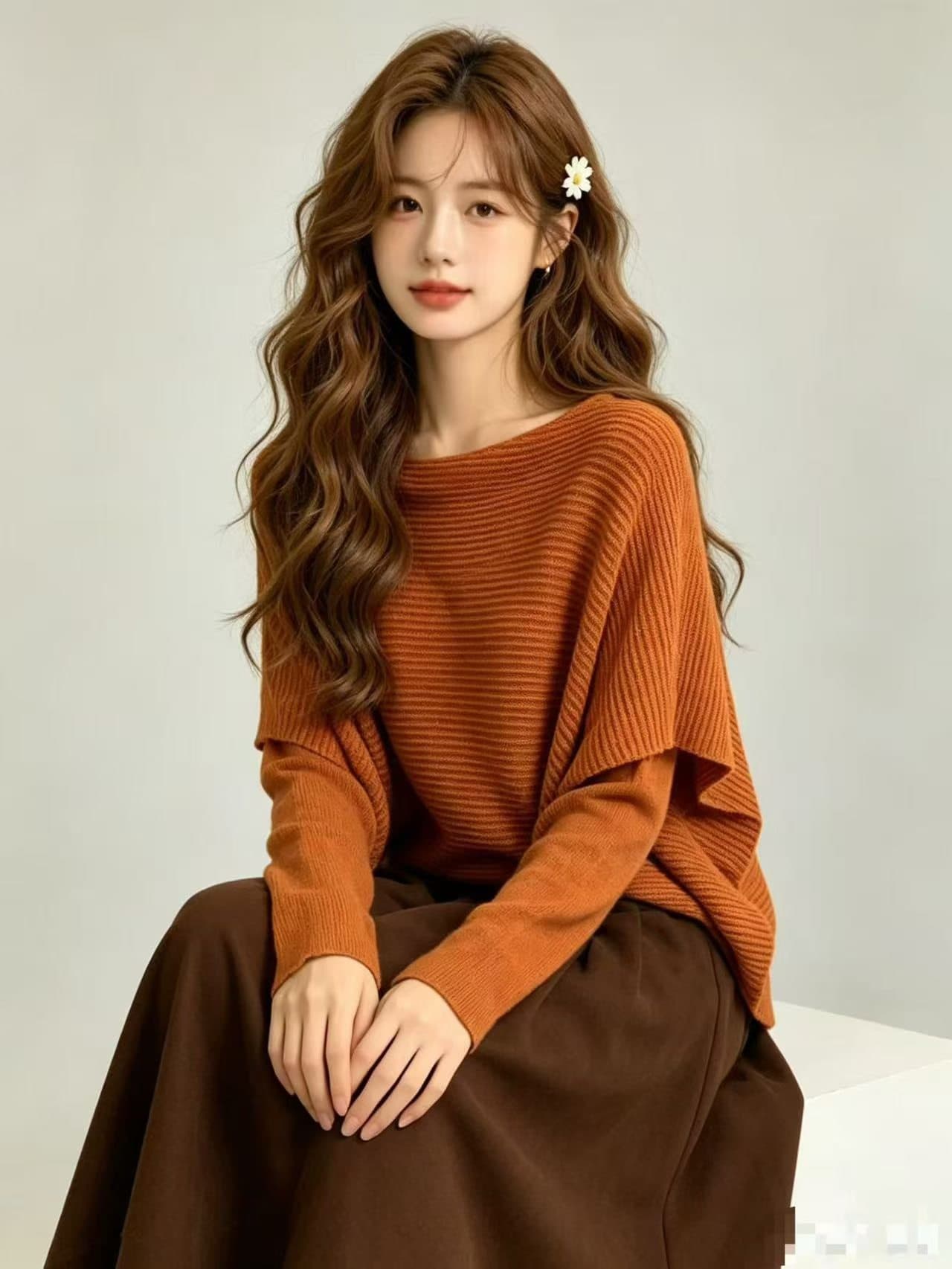 한 부서 느슨함 센스 니트 숄 맨위 이른 가을 루즈핏 긴팔 표지 고기 슬림해 보이는 디스플레이 화이트 다용도 니트 스웨터 hy 상세 이미지 2