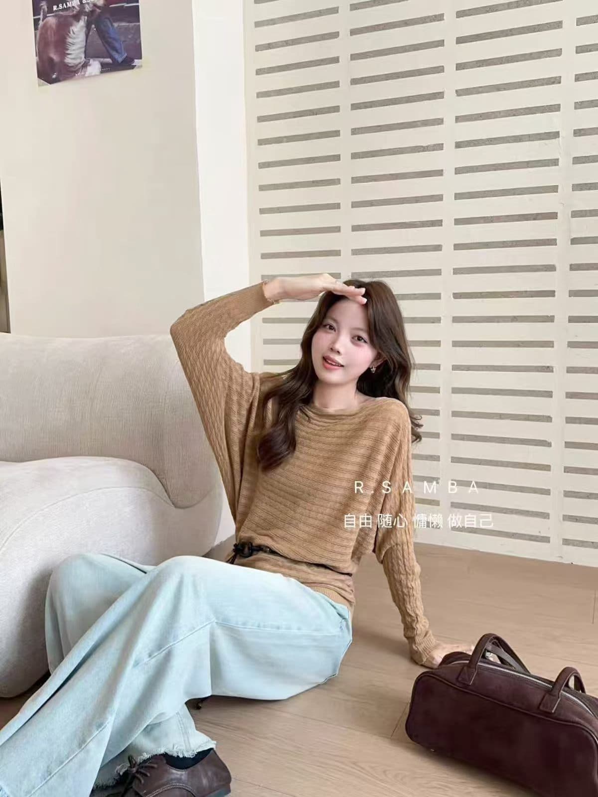 출퇴근 느긋한 바람 보트넥 긴팔 니트 블라우스 여성 루즈핏 다용도 가을 스트라이프 스웨터 인사이드 가져 가라. jx 이미지 4