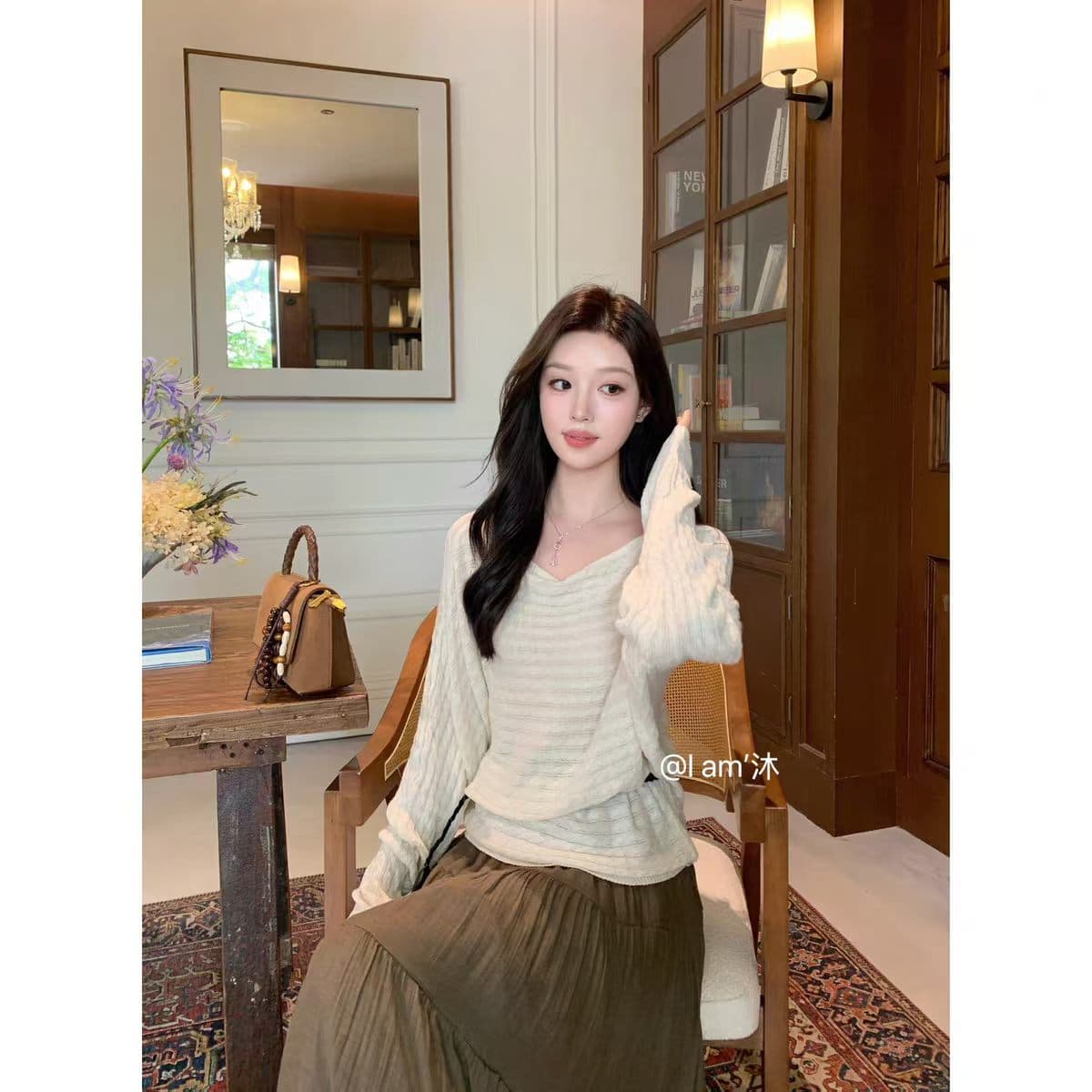출퇴근 느긋한 바람 보트넥 긴팔 니트 블라우스 여성 루즈핏 다용도 가을 스트라이프 스웨터 인사이드 가져 가라. jx 상세 이미지 8
