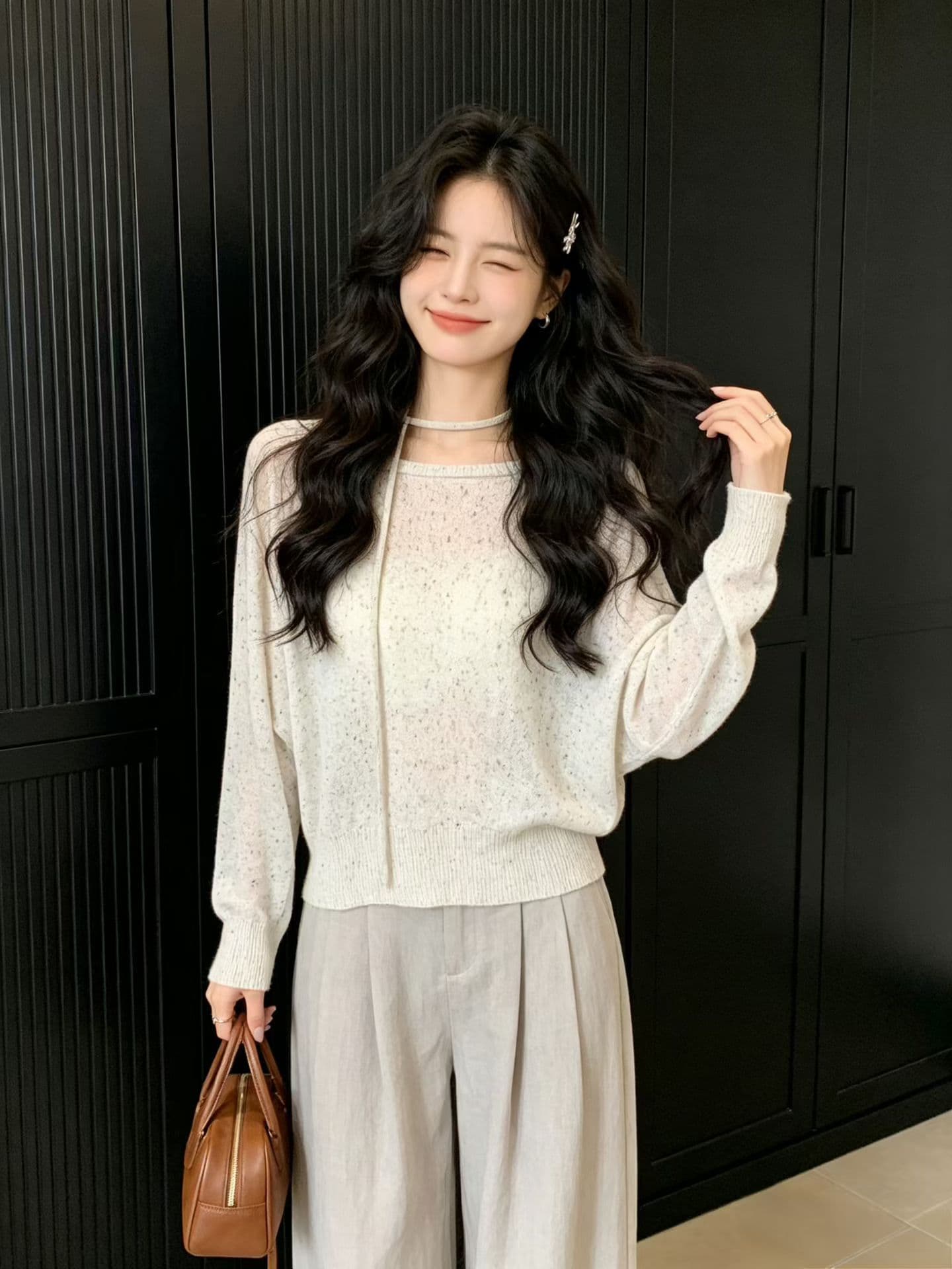 2026 조기 가을 새로운 한 스타일 색상 실 느긋한 바람 리본 긴팔 니트 스웨터 맨위 여성 jx 이미지 4