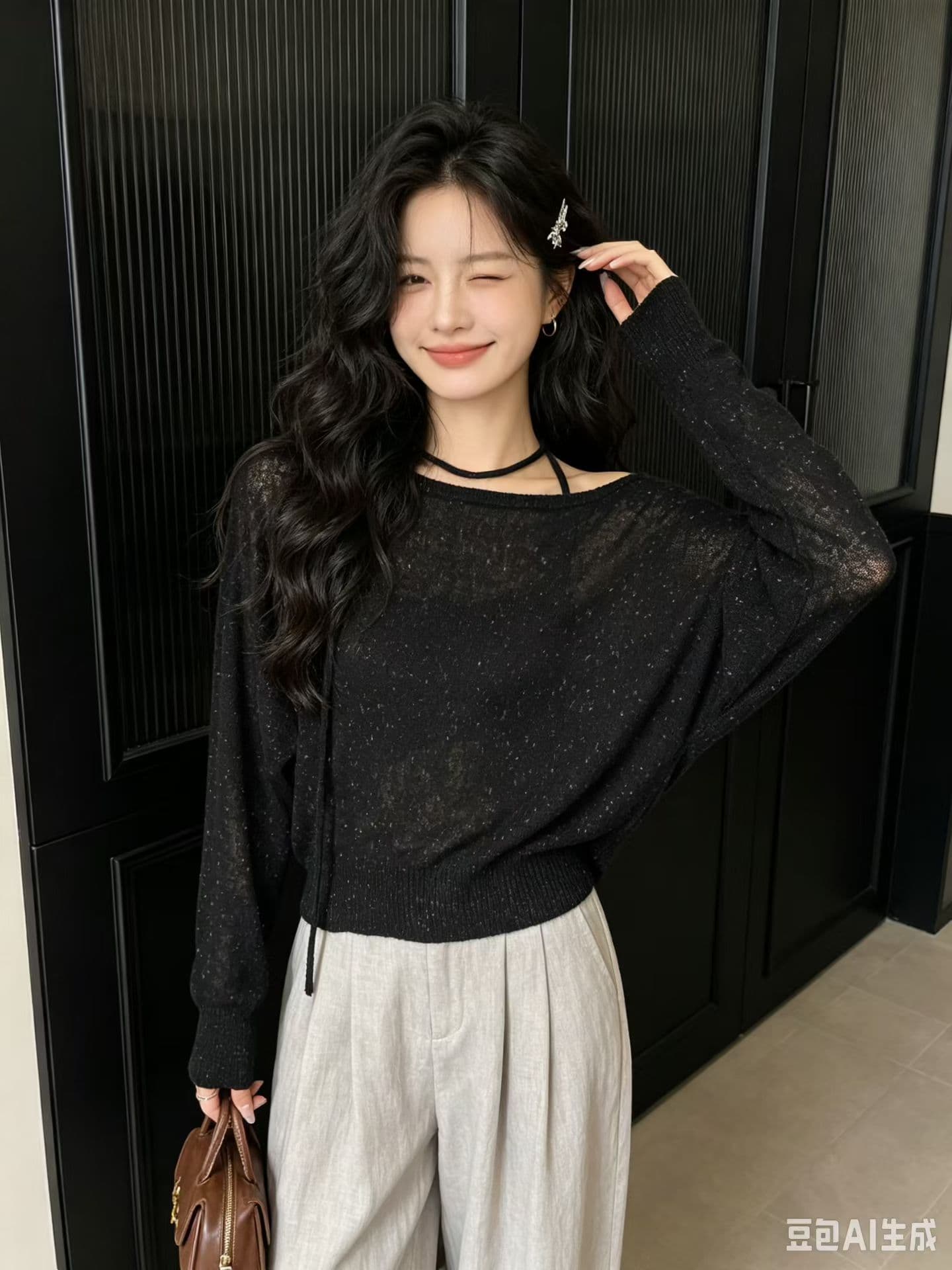 2026 조기 가을 새로운 한 스타일 색상 실 느긋한 바람 리본 긴팔 니트 스웨터 맨위 여성 jx 상세 이미지 8