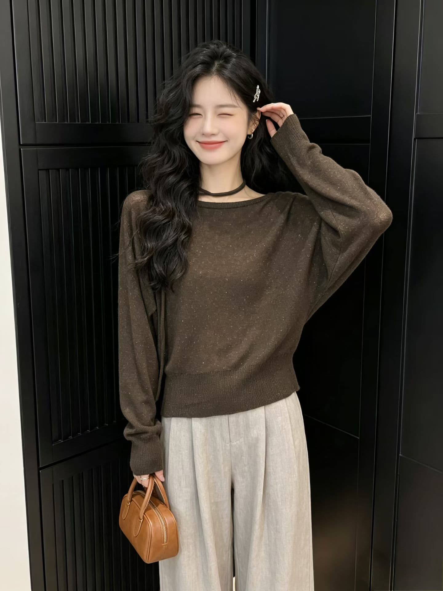 2026 조기 가을 새로운 한 스타일 색상 실 느긋한 바람 리본 긴팔 니트 스웨터 맨위 여성 jx 상세 이미지 9
