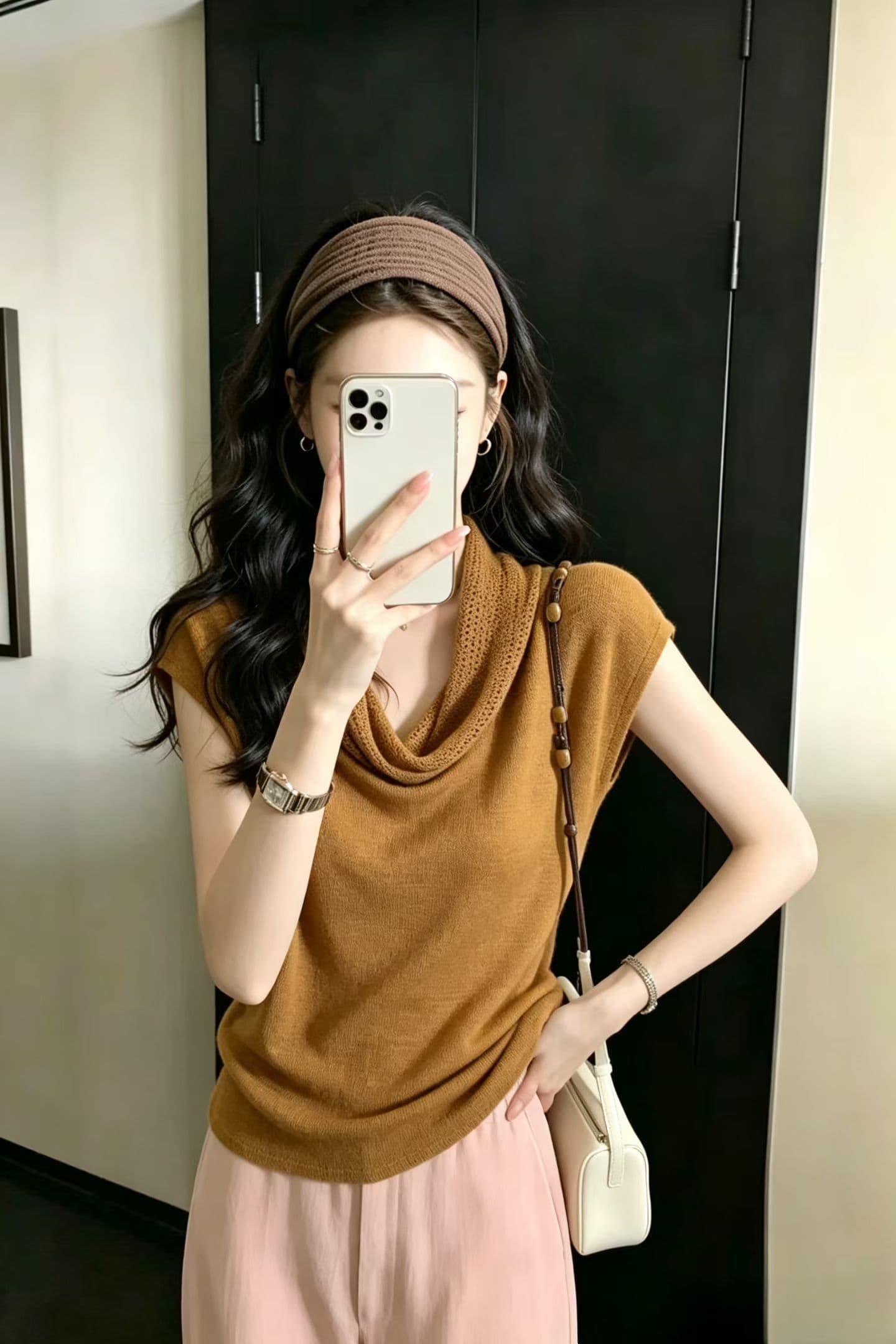 이른 가을 새로운 품격 말뚝 더미 흔들다 칼라 민소매 니트 스웨터 여자 품격 몸매 가꾸기 슬림해 보이는 기본 셔츠 맨위 jx 상세 이미지 9