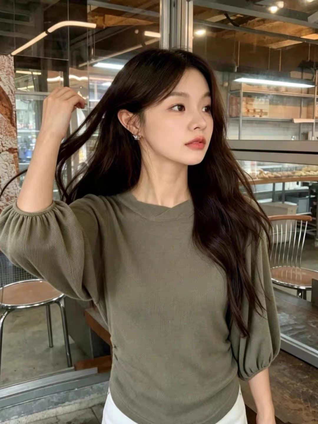 벌룬 소매 쇼트 스타일 중간 소매 니트 스웨터 여성 2026 이른 가을 프랑스식 루즈핏 Chic 아름다운 니트 맨위 xj 상세 이미지 2