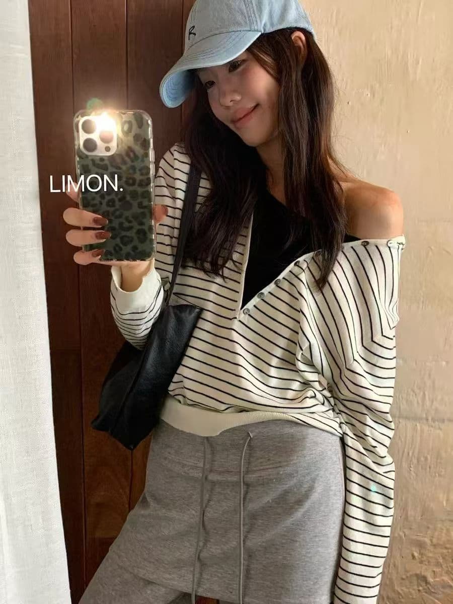 the limon2026 조기 가을 품격 미니멀리즘 느긋한 바람 패치워크 페이크 레이어드 후드 니트 스웨터 jm 상세 이미지 6