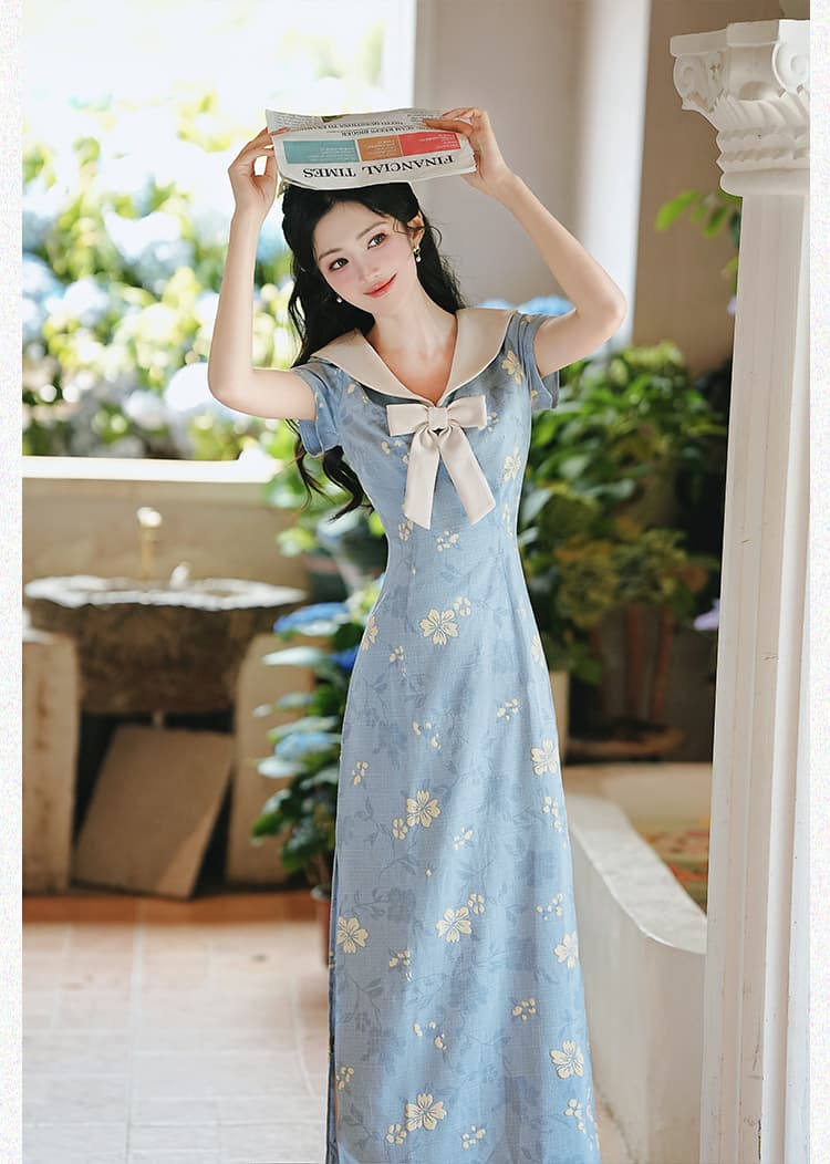 언어 그리스어 실사 베이비 칼라 반팔 드레스 작은 청신 일상 웨어러블 통제 가격 40 상세 이미지 14