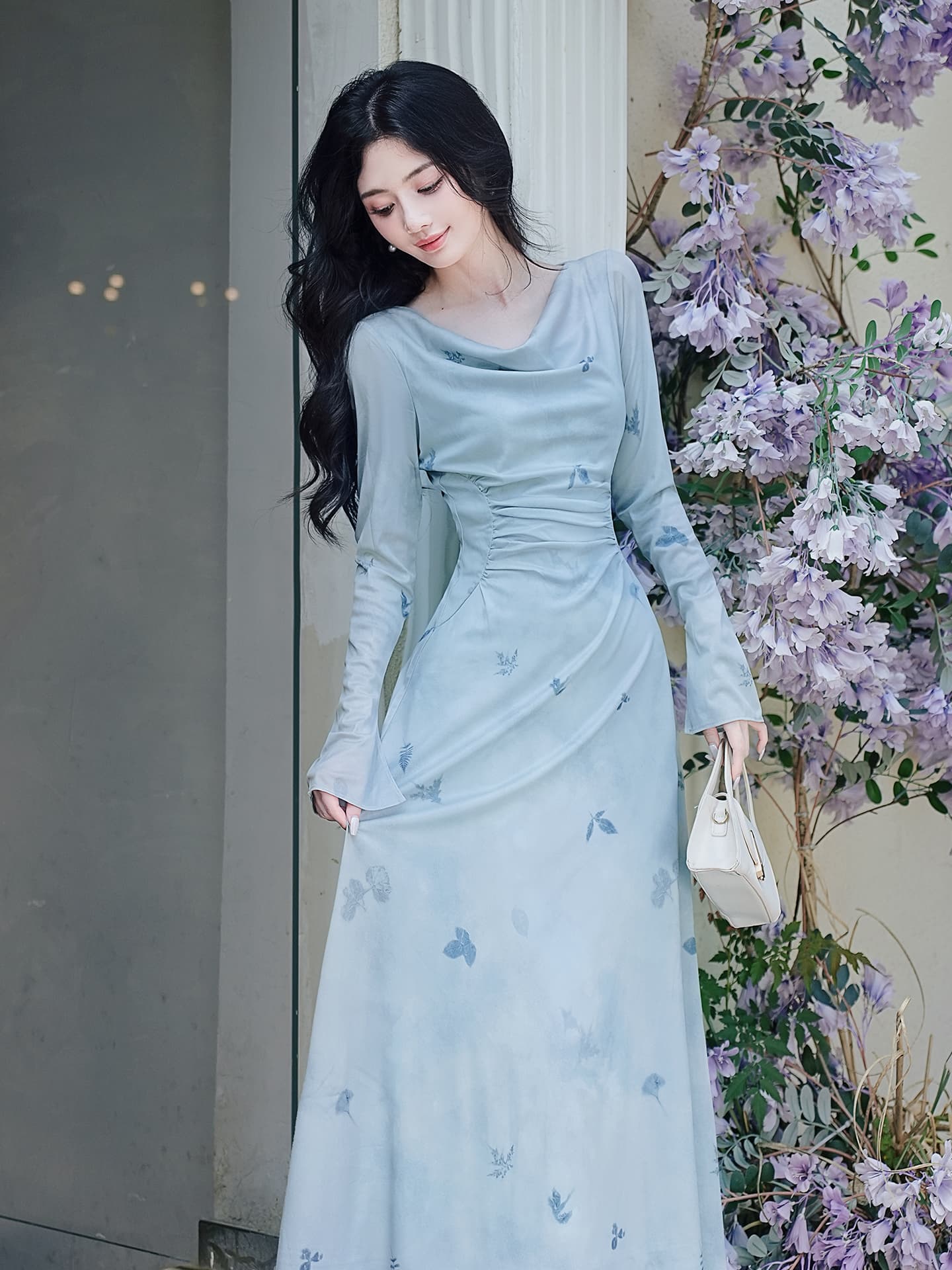 언어 그리스어 진짜 사진 찍기 새로운 신선함 품격 블루 라임 남쪽 법 레트로 슬림해 보이는 몸매 가꾸기 드레스 이미지 3