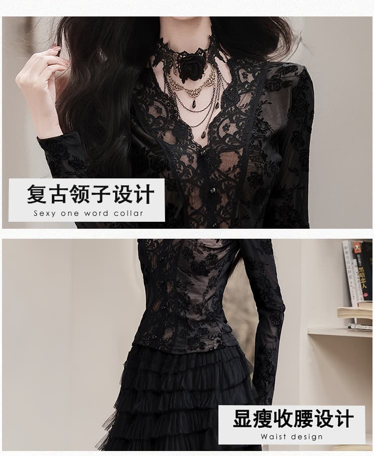 언어 그리스어 진짜 사진 찍기 새로운 검정색 레이스 코디 케이크 반신 스커트 부적 세트 보내기 목걸이 상세 이미지 5
