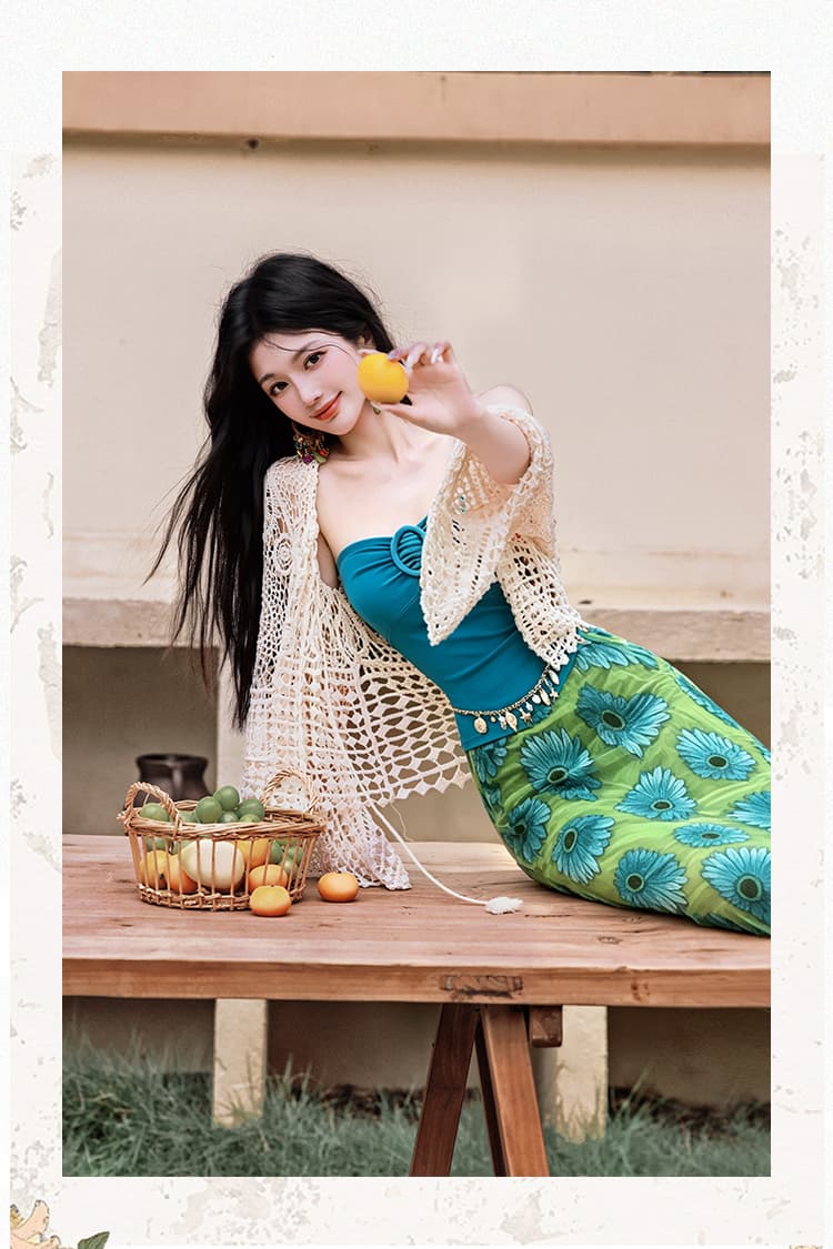 언어 그리스어 진짜 사진 찍기 새로운 휴가 바람 튜브탑 맨위 코디 반신 중간 스커트 재킷 3종 세트 세트 드레스 상세 이미지 17