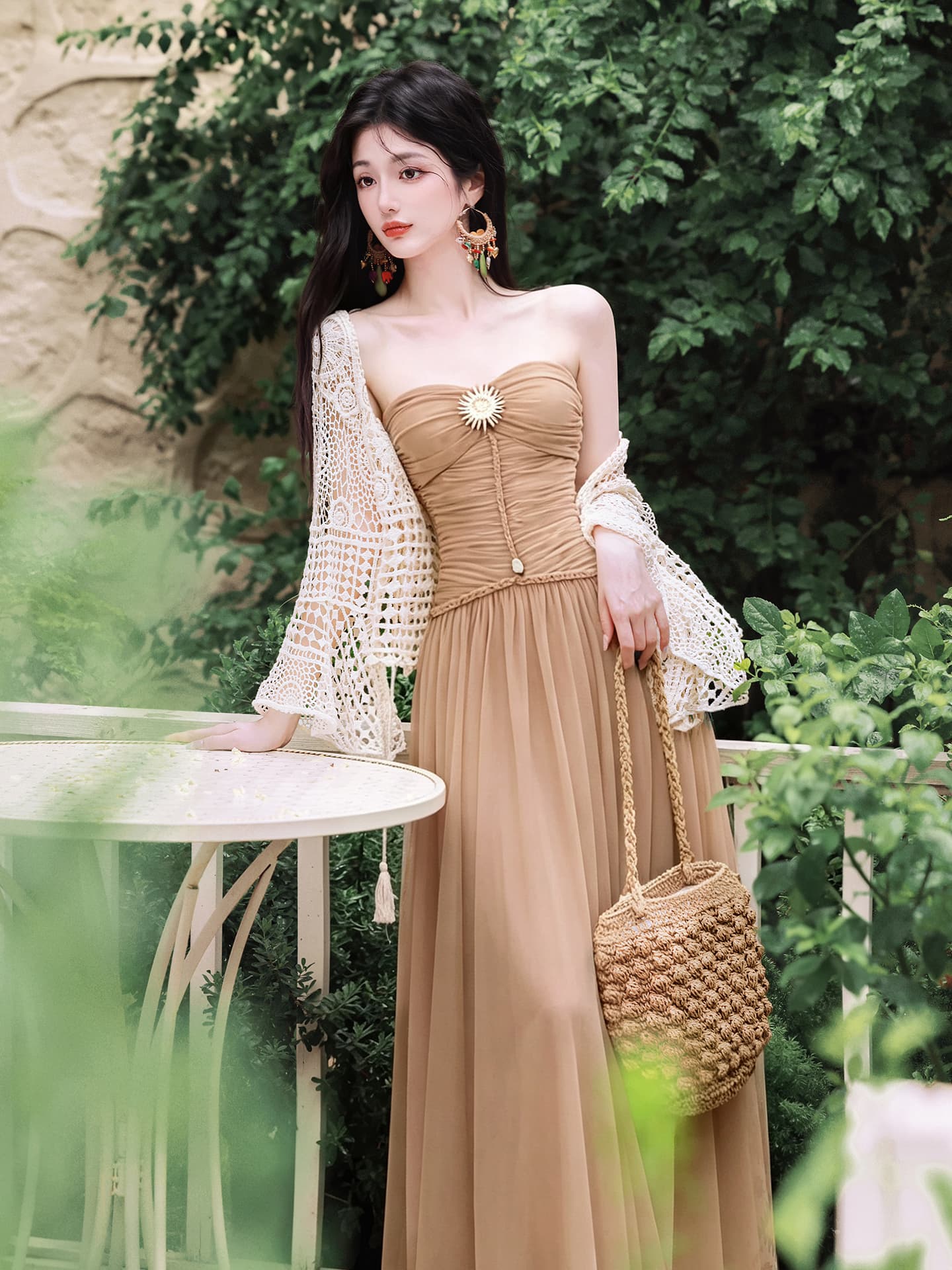 언어 그리스어 진짜 사진 찍기 새로운 휴가 바람 튜브탑 드레스 코디 재킷 투피스 세트 치마 이미지 2
