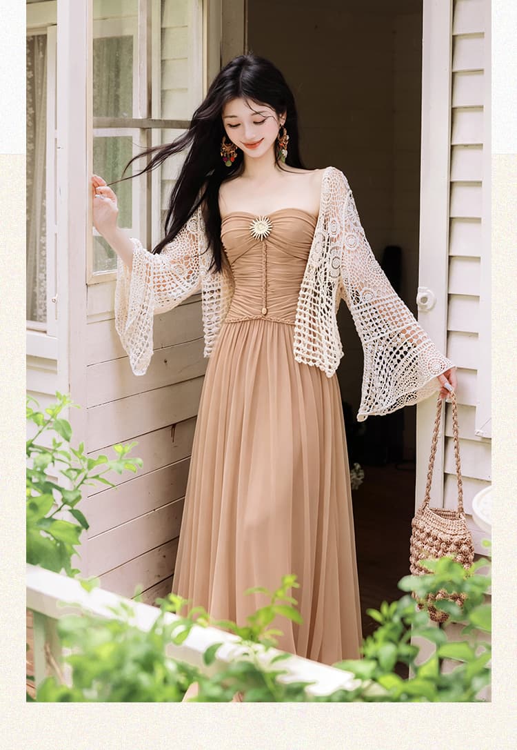 언어 그리스어 진짜 사진 찍기 새로운 휴가 바람 튜브탑 드레스 코디 재킷 투피스 세트 치마 상세 이미지 13