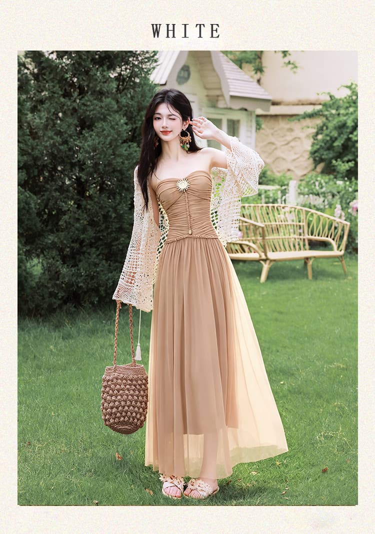 언어 그리스어 진짜 사진 찍기 새로운 휴가 바람 튜브탑 드레스 코디 재킷 투피스 세트 치마 상세 이미지 14