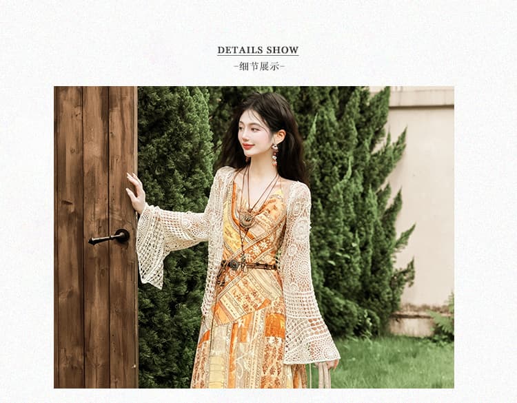 언어 그리스어 실사 휴가 바람 프린트 슬립 드레스 벨트 보내기 상세 이미지 4