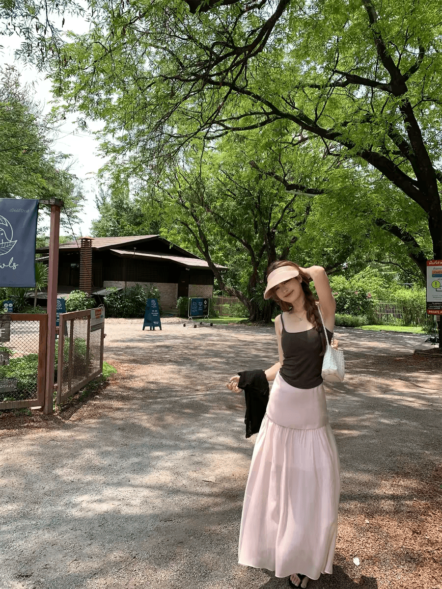 im ~까지 같은 단락 한여름 저녁 바람 가벼움 마이크로 ~을 통해 우아한 다용도 반신 스커트 여성 압력 주름 패치워크 더블 에디션 이미지 4