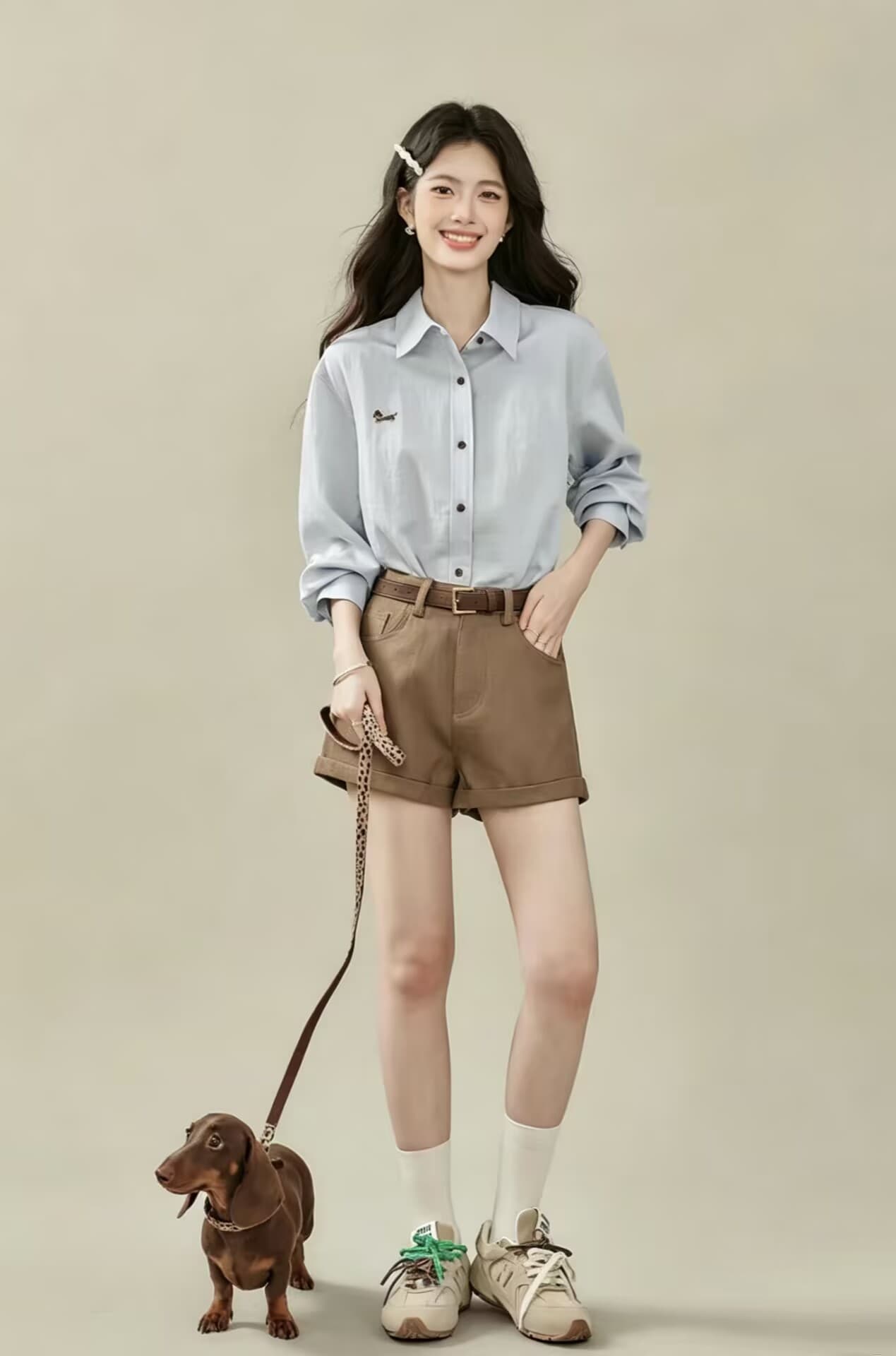 파란색 긴팔 셔츠 여성 코트 2026 여름 새로운 루즈핏 POLO 칼라 상세 이미지 3