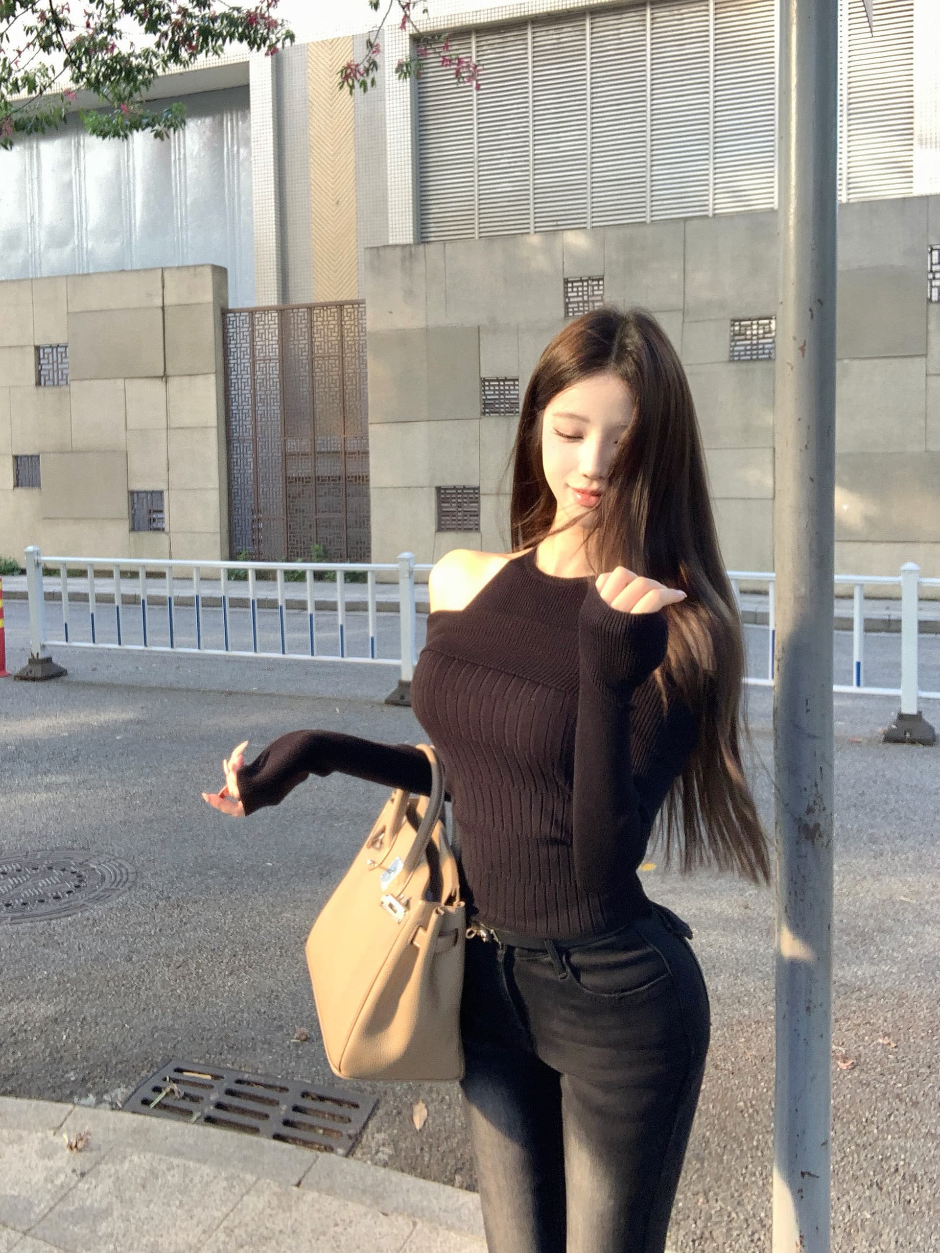 실사 정가 겨울 순수한 욕망 오프숄더 긴팔 니트 스웨터 인사이드 가져 가라. 스웨터 다용도 펭 넓적 다리 데님 털이 있는 긴 바지