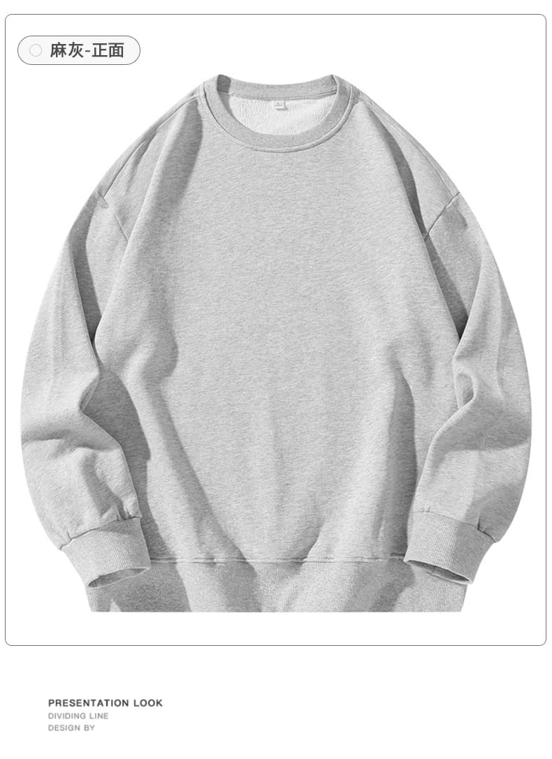 단색 면 300g 라운드 넥 풀오버 스웨트셔츠 남자 가을 봄과 가을 새로운 캐주얼 조수 브랜드 루즈핏 잘 생긴 맨위 상세 이미지 15