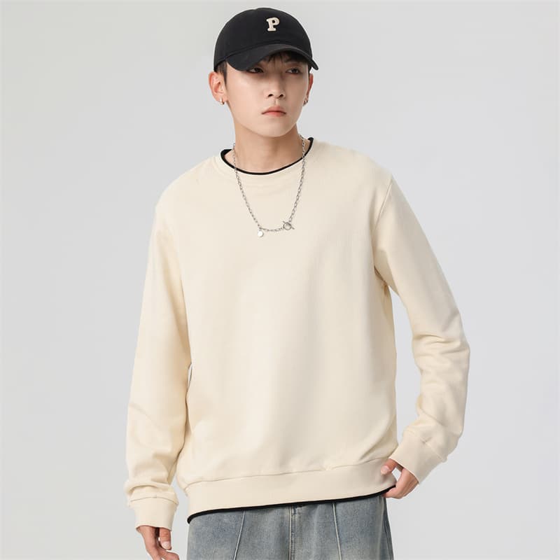 페이크 레이어드 라운드 넥 후드티 남자 봄과 가을 2026 새로운 패치워크 폭발 캐주얼 조수 브랜드 루즈핏 맨위 이미지 2