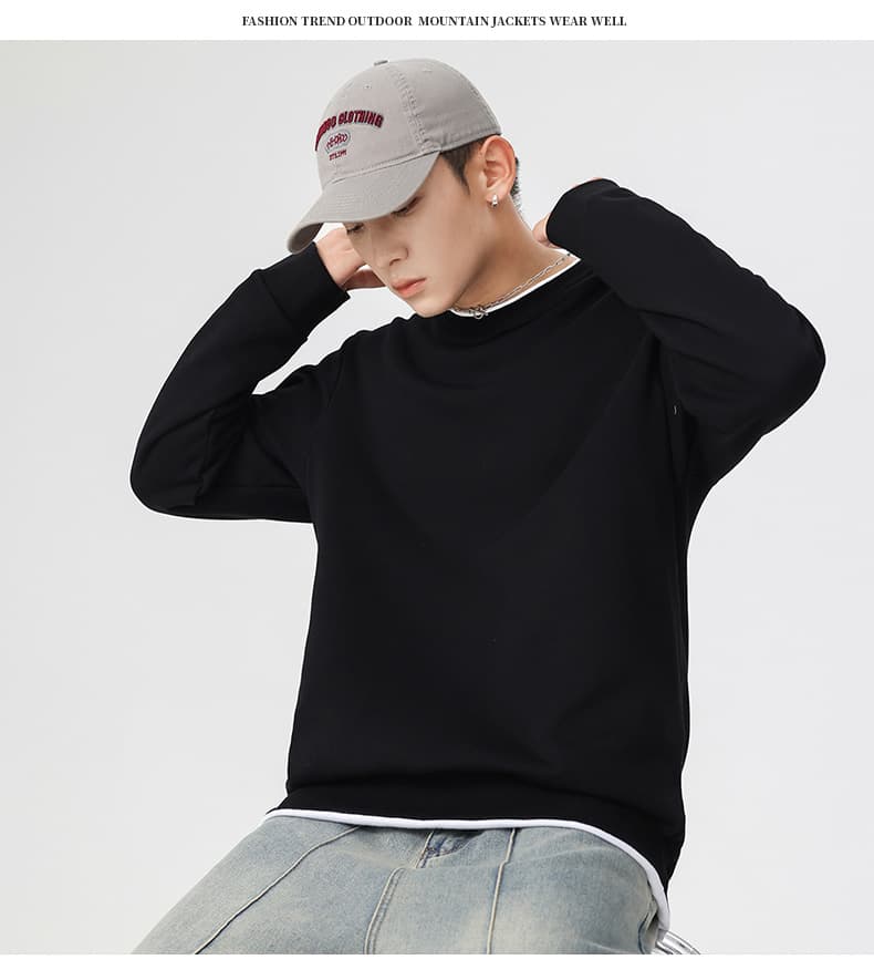 페이크 레이어드 라운드 넥 후드티 남자 봄과 가을 2026 새로운 패치워크 폭발 캐주얼 조수 브랜드 루즈핏 맨위 상세 이미지 12
