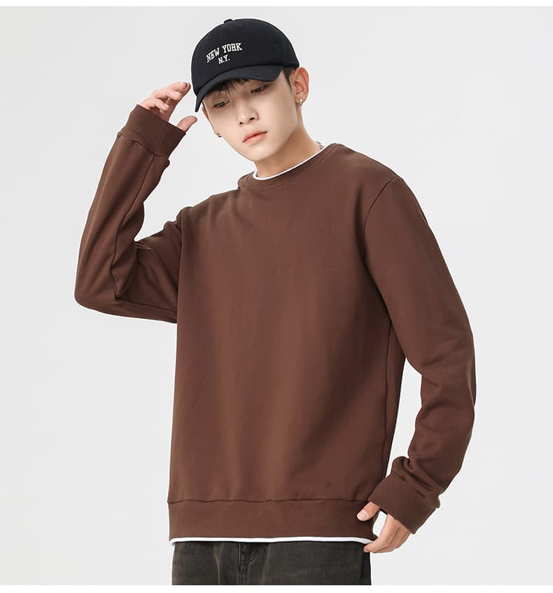 페이크 레이어드 라운드 넥 후드티 남자 봄과 가을 2026 새로운 패치워크 폭발 캐주얼 조수 브랜드 루즈핏 맨위 상세 이미지 22