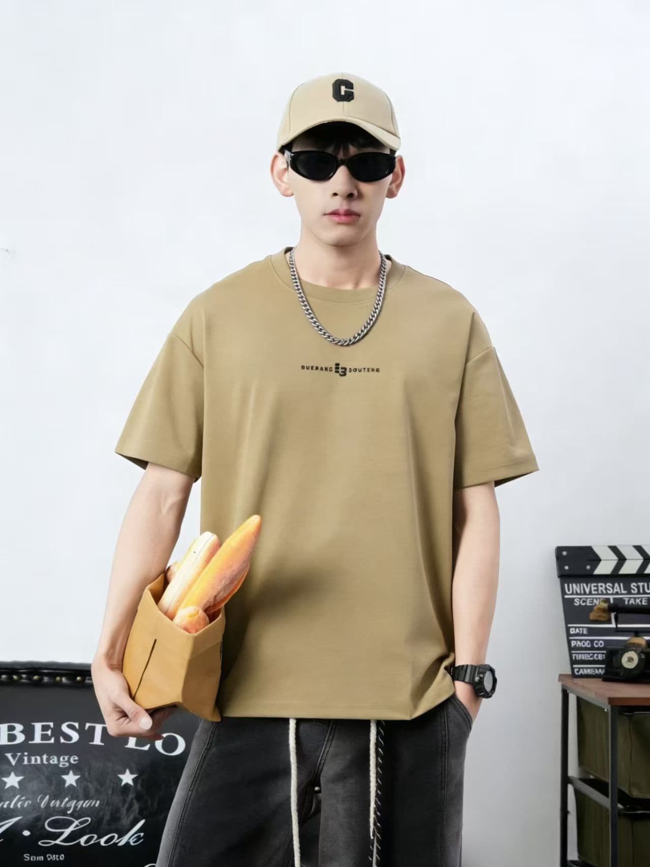 새로운 높은 품질 프로 피부 면 소재 청소년 미니멀리즘 관대 한 프린트 로마 실광택 코튼 캐주얼 루즈핏 티셔츠 상세 이미지 6