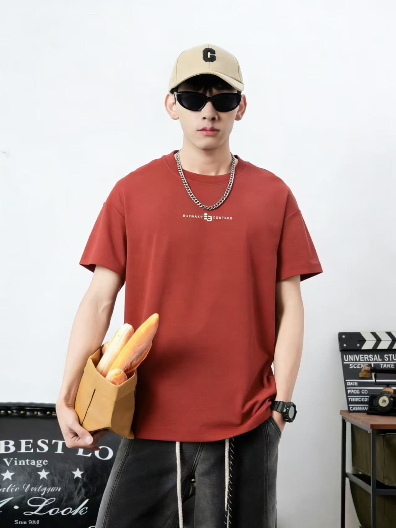 새로운 높은 품질 프로 피부 면 소재 청소년 미니멀리즘 관대 한 프린트 로마 실광택 코튼 캐주얼 루즈핏 티셔츠 상세 이미지 8