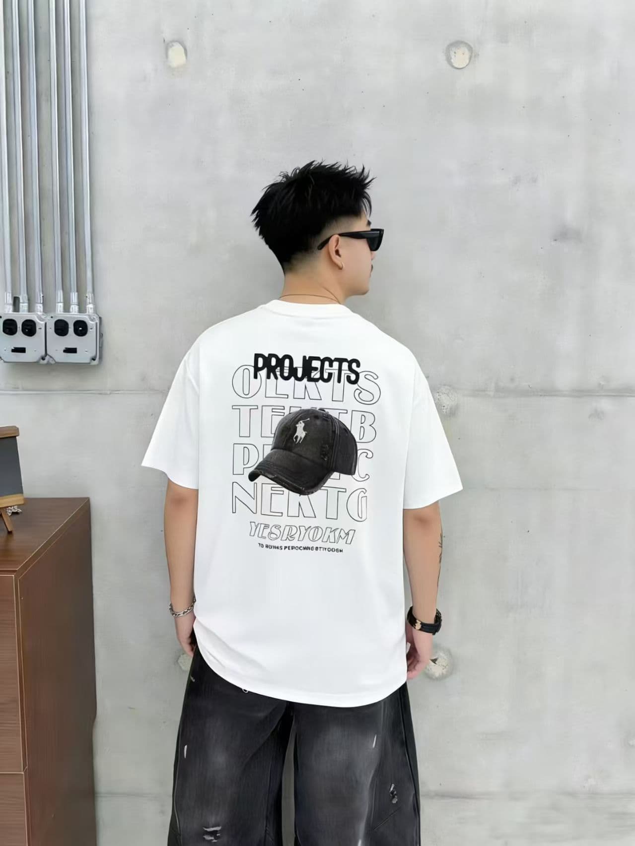 새로운 높은 품질 프로 피부 면 소재 청소년 양면 프린트 트렌디 에디션 로마 실광택 코튼 캐주얼 루즈핏 티셔츠 상세 이미지 6