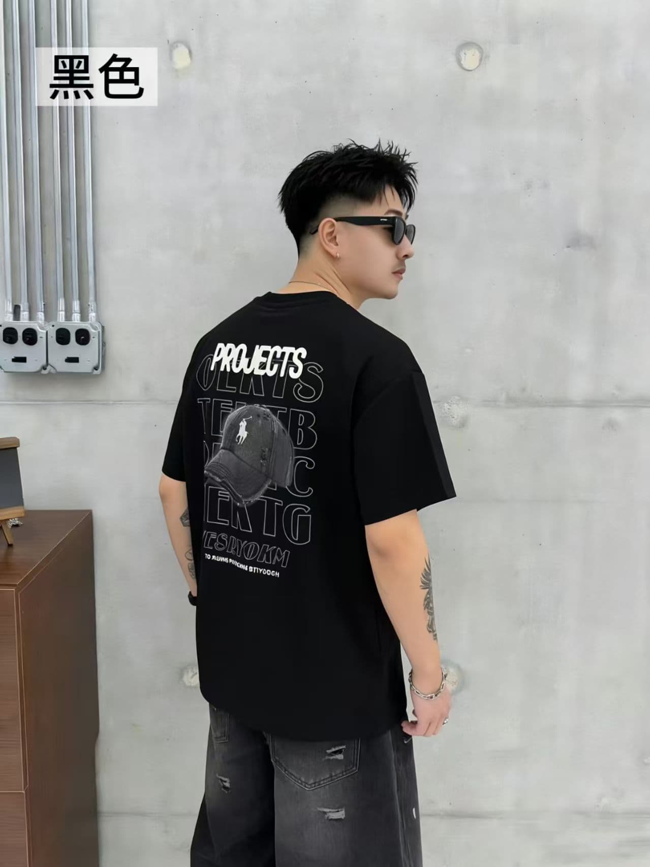 새로운 높은 품질 프로 피부 면 소재 청소년 양면 프린트 트렌디 에디션 로마 실광택 코튼 캐주얼 루즈핏 티셔츠 상세 이미지 9