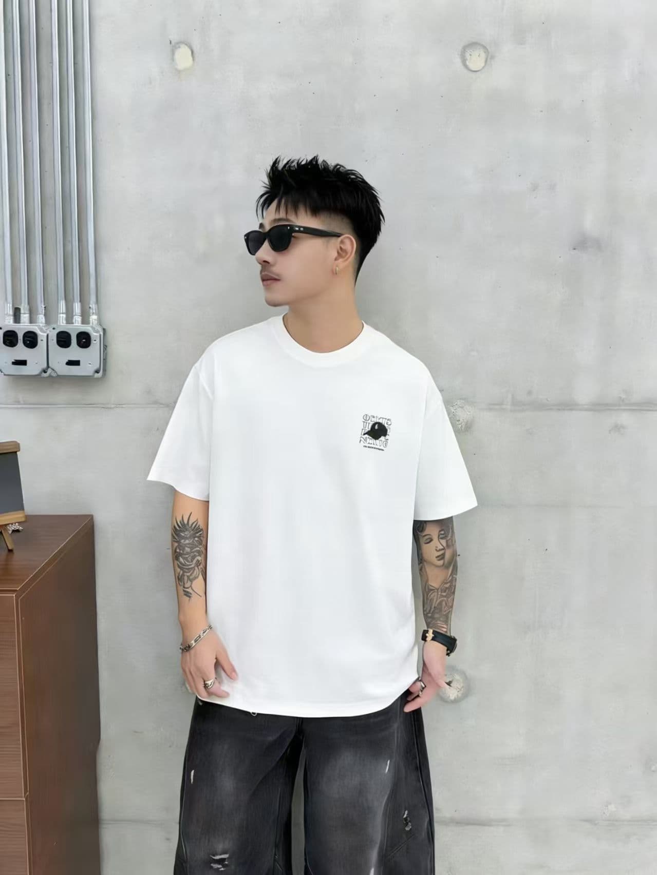새로운 높은 품질 프로 피부 면 소재 청소년 양면 프린트 트렌디 에디션 로마 실광택 코튼 캐주얼 루즈핏 티셔츠 상세 이미지 10