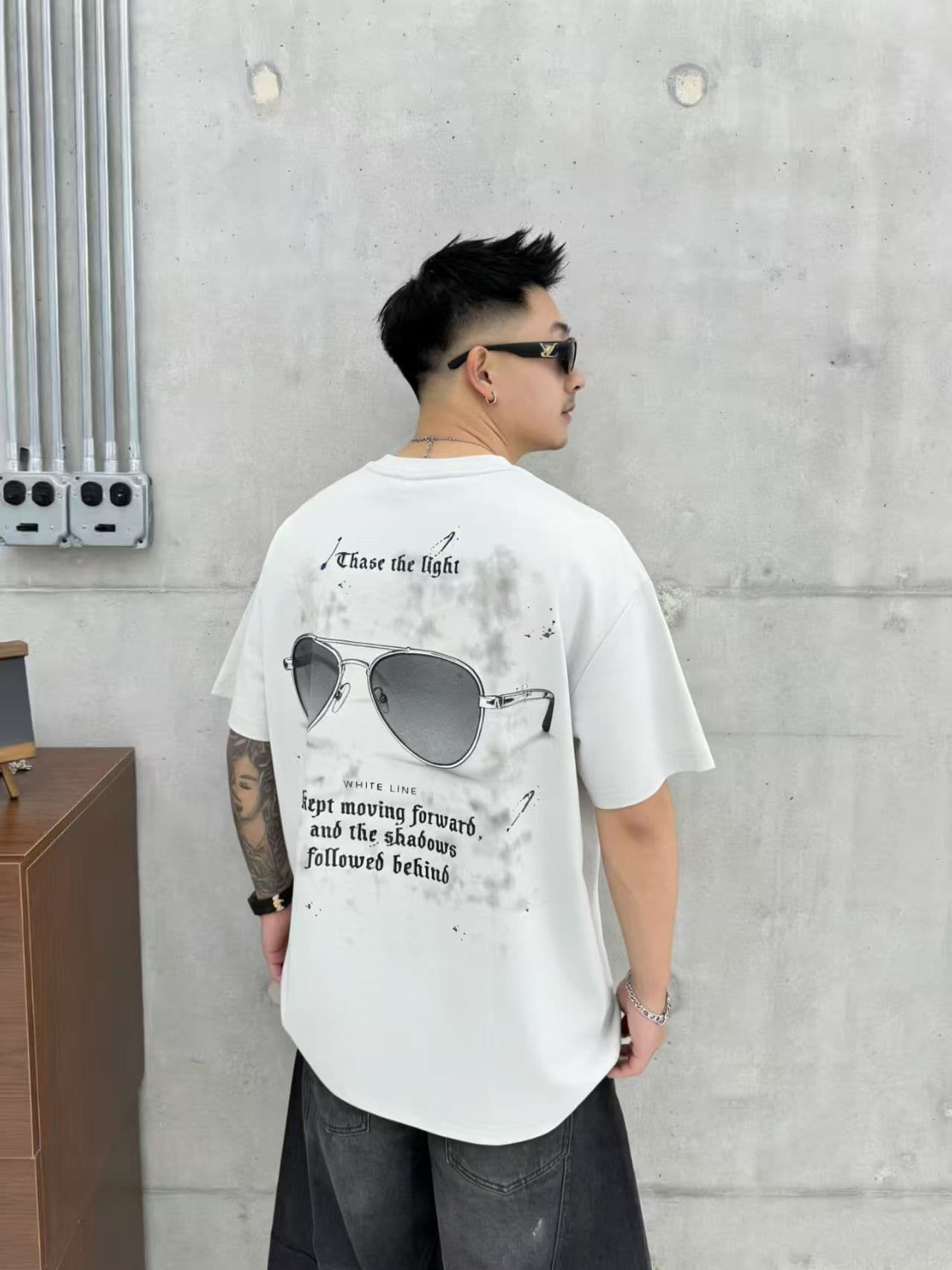 새로운 높은 품질 프로 피부 면 소재 청소년 양면 프린트 트렌디 에디션 로마 실광택 코튼 캐주얼 루즈핏 티셔츠 이미지 2